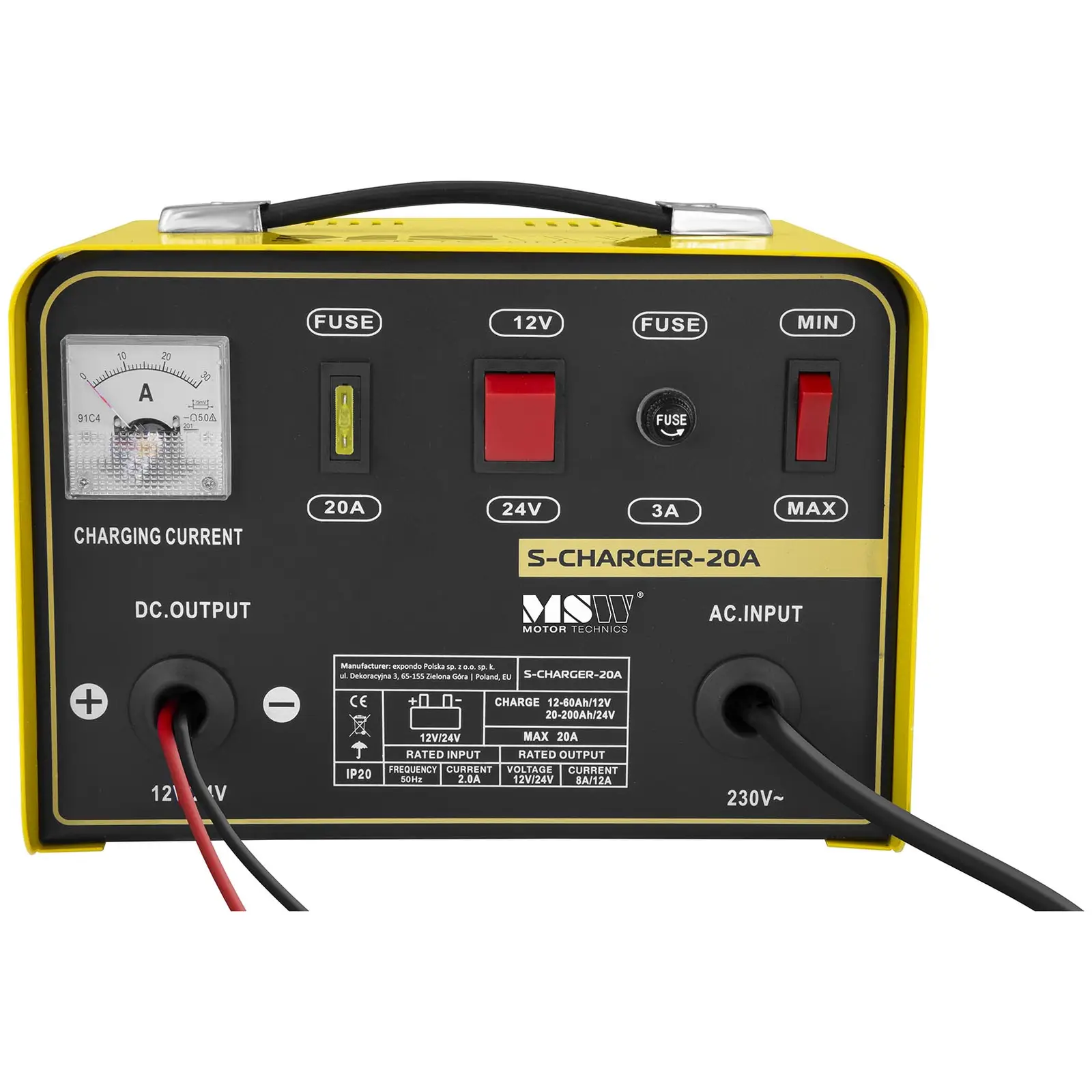 Chargeur de batterie voiture - 12/24 V - 8/12 A (Longueur câble(s) avec pince (+): 1.5 m)