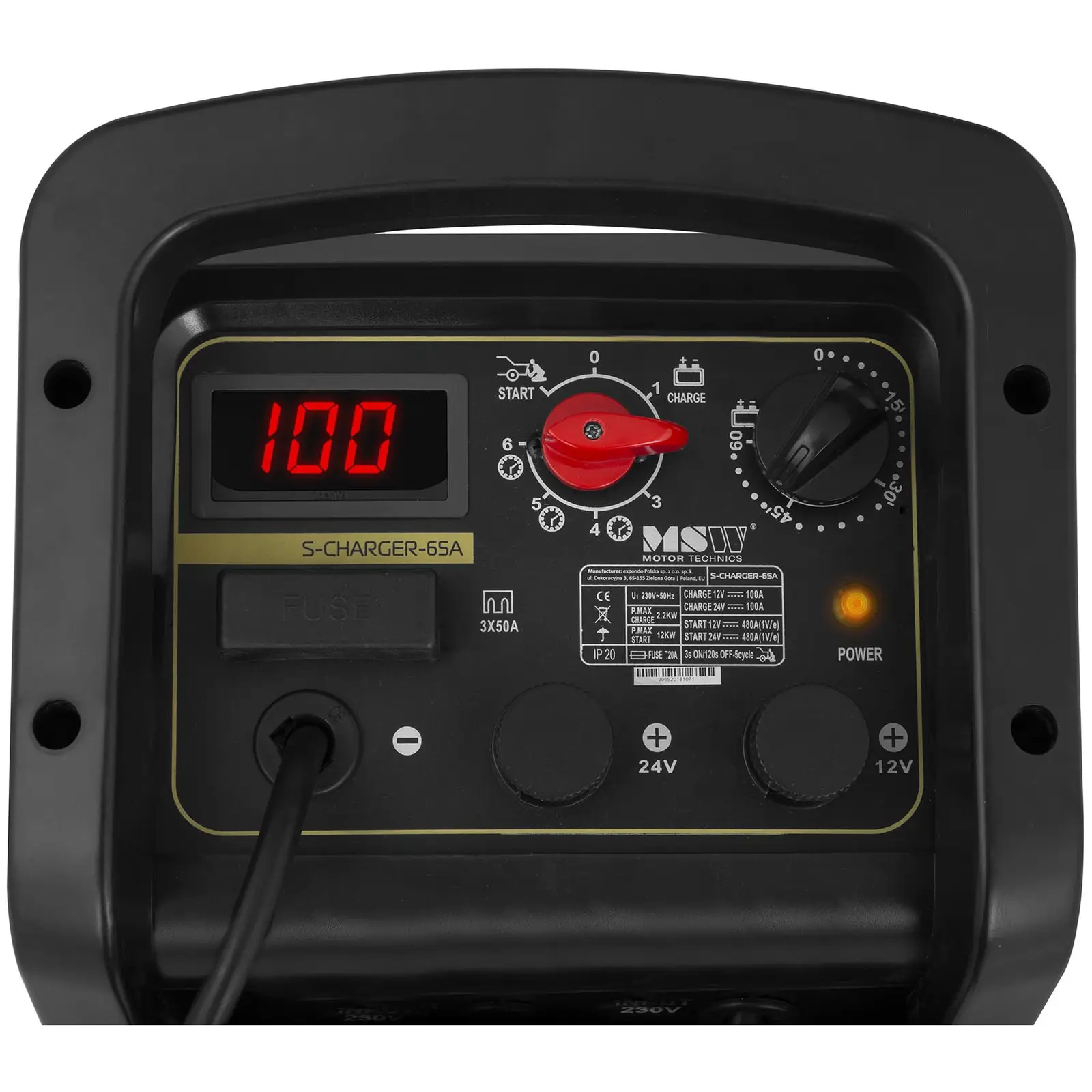 Occasion Chargeur de batterie voiture - Aide au démarrage - 12/24 V - 100 A - Compact (Longueur câble(s) avec pince (-): 1.8 m)