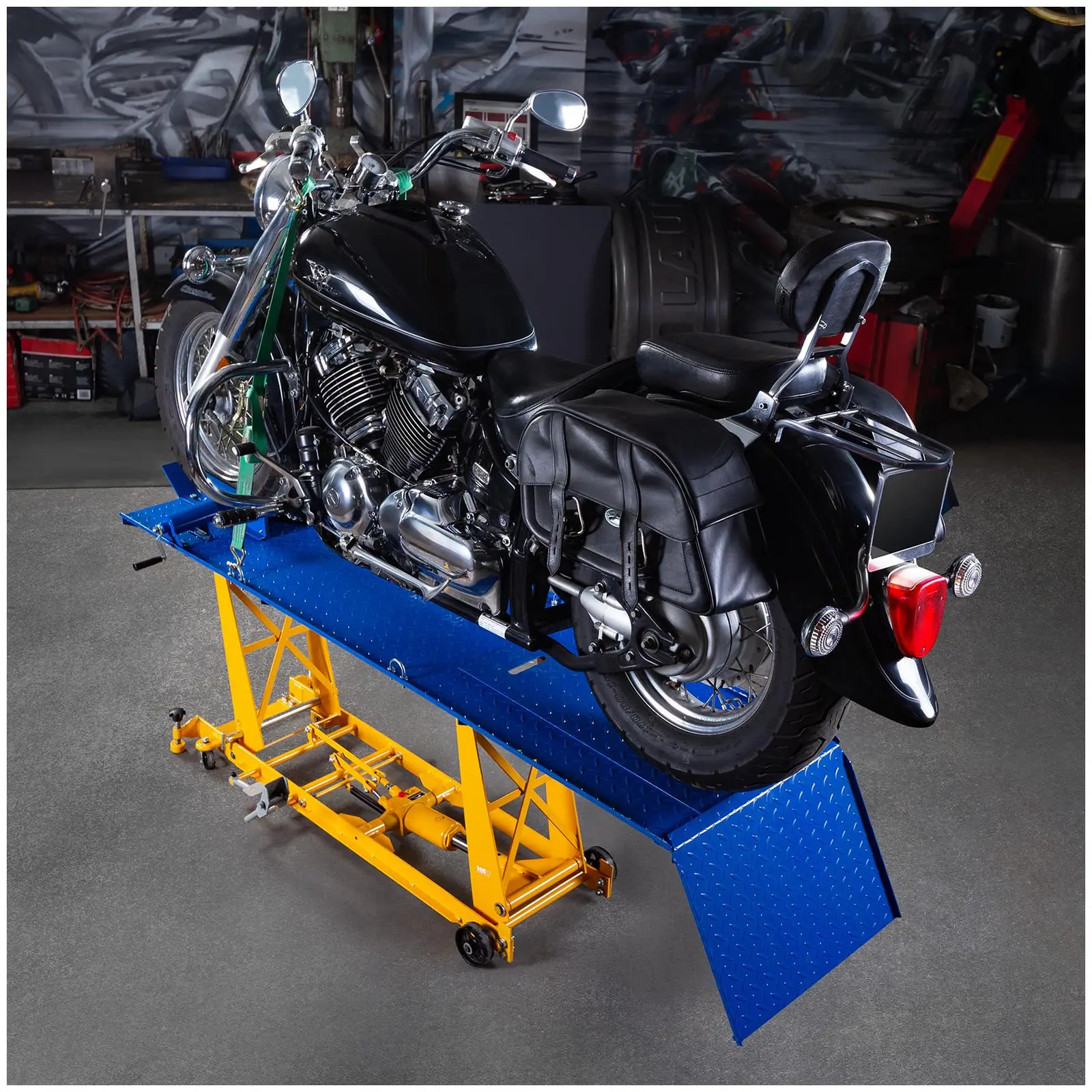 Motorradhebebühne mit Rampe - 450 kg - 220 x 68 cm (Versandabmessungen (LxBxH): 227 x 73 x 33.5 cm)