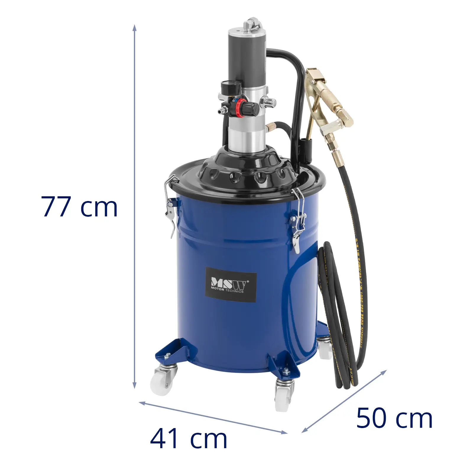 Pneumatický mazací lis - 20 litrů - pojízdný - tlak čerpadla 300-400 barů (Kapacita mazacího lisu: 0.85 l/min)