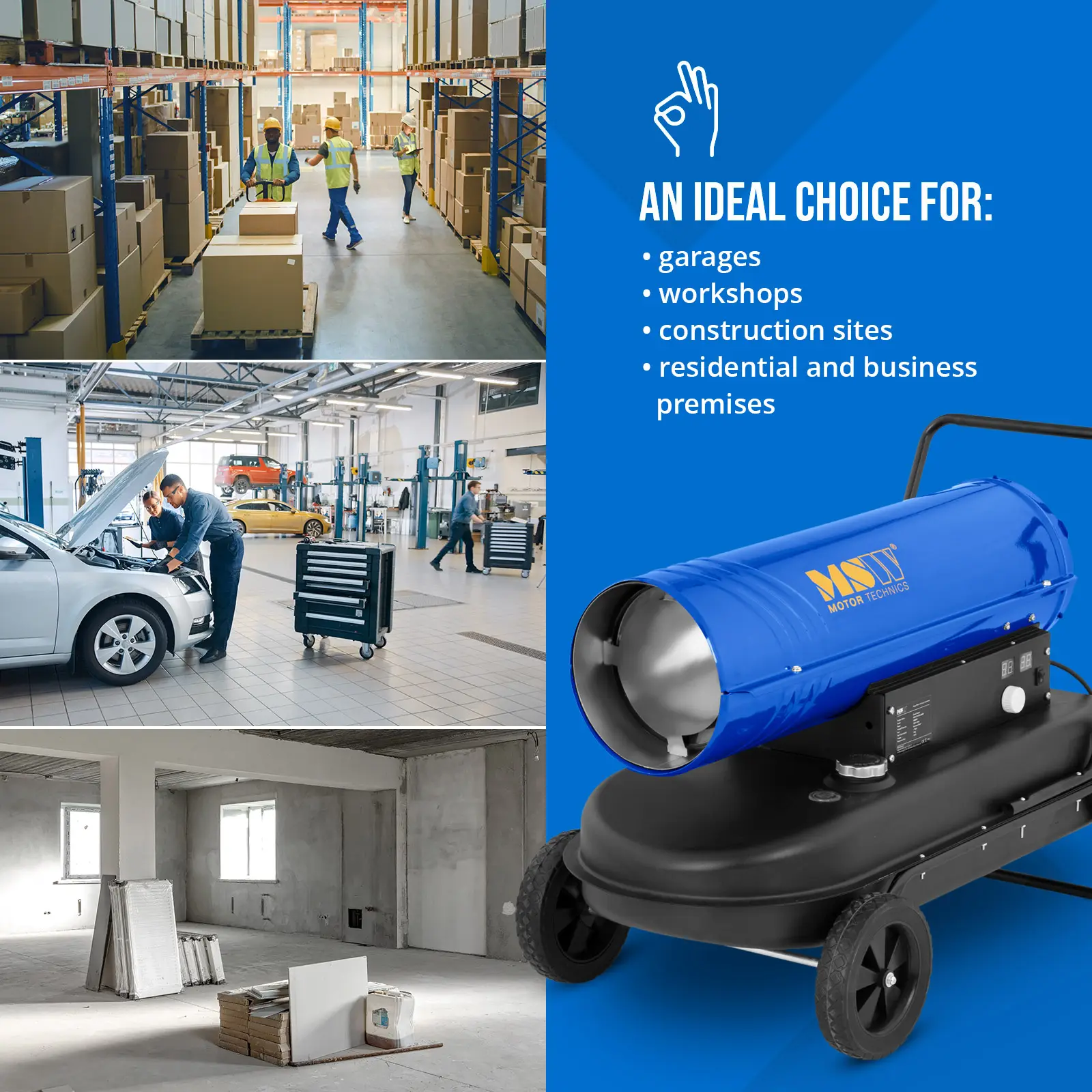 Încălzitor Diesel - incl. cărucior - 20 kW - 19 L (Druh paliva: Motorină sau kerosen pentru încălzire)