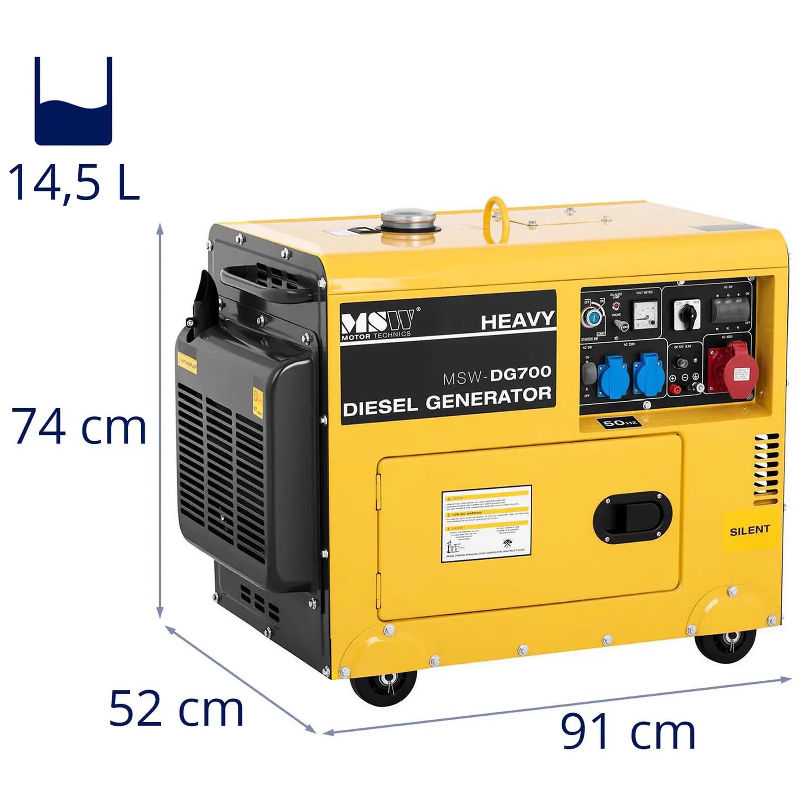 Generatore diesel trifase silenzioso - 5.500 W / 7 CV - Serbatoio da 14,5 l - 230/400 V