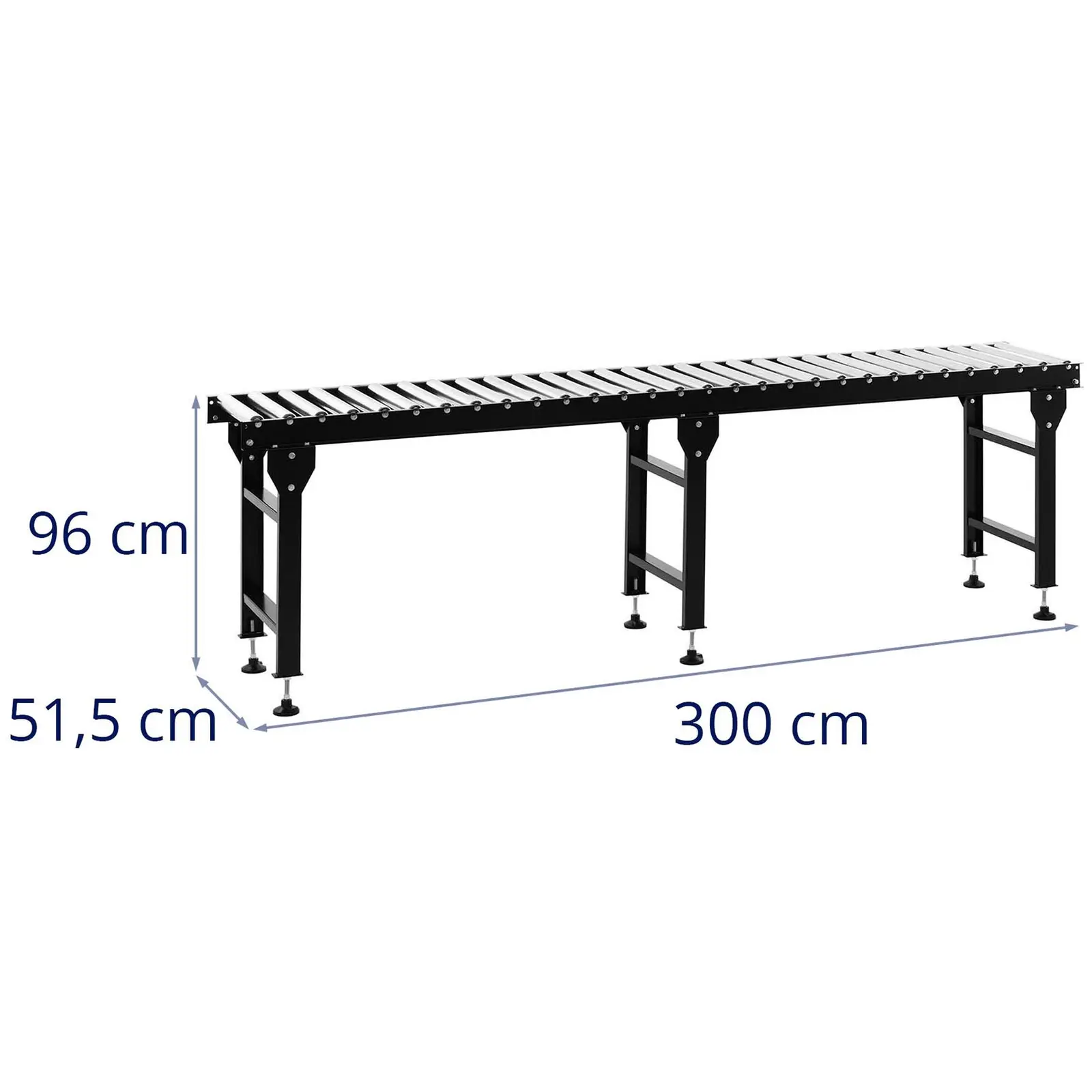 Convoyeur à rouleaux - 400 kg - 300 cm - 30 rouleaux - Réglable en hauteur