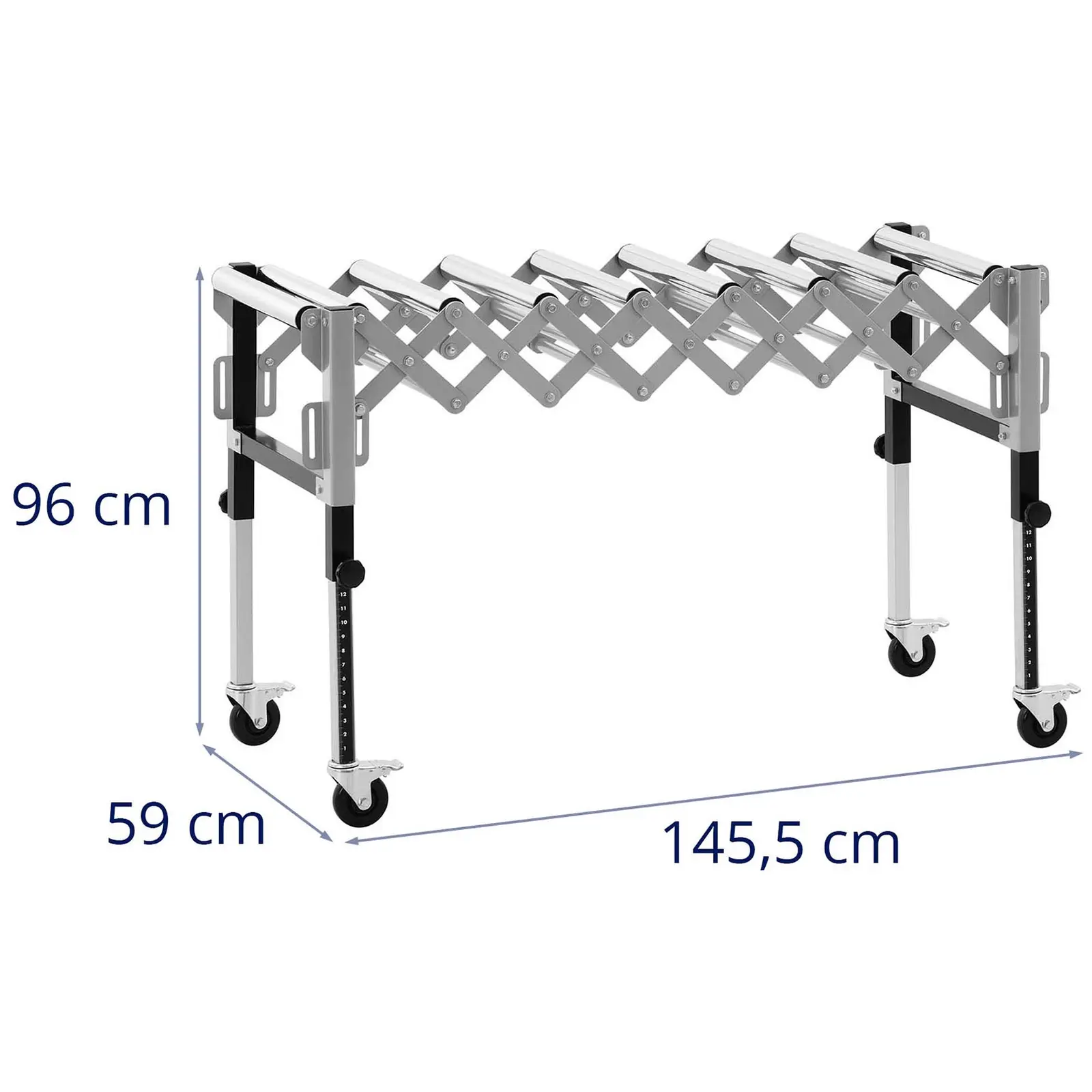 Valjčna miza - 130 kg - 147 cm - 9 valjev - nastavljiva po višini - zložljiva