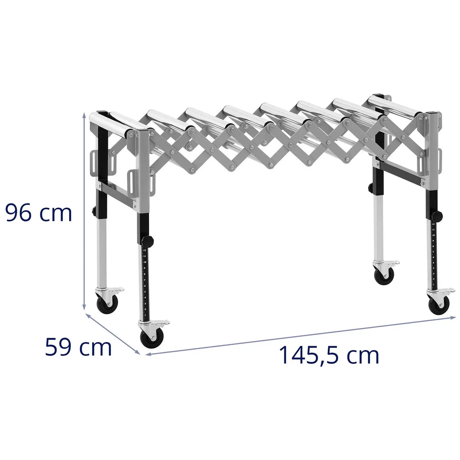 Transportador de rodillos - 130 kg - 147 cm - 9 rodillos - regulable en altura - plegable