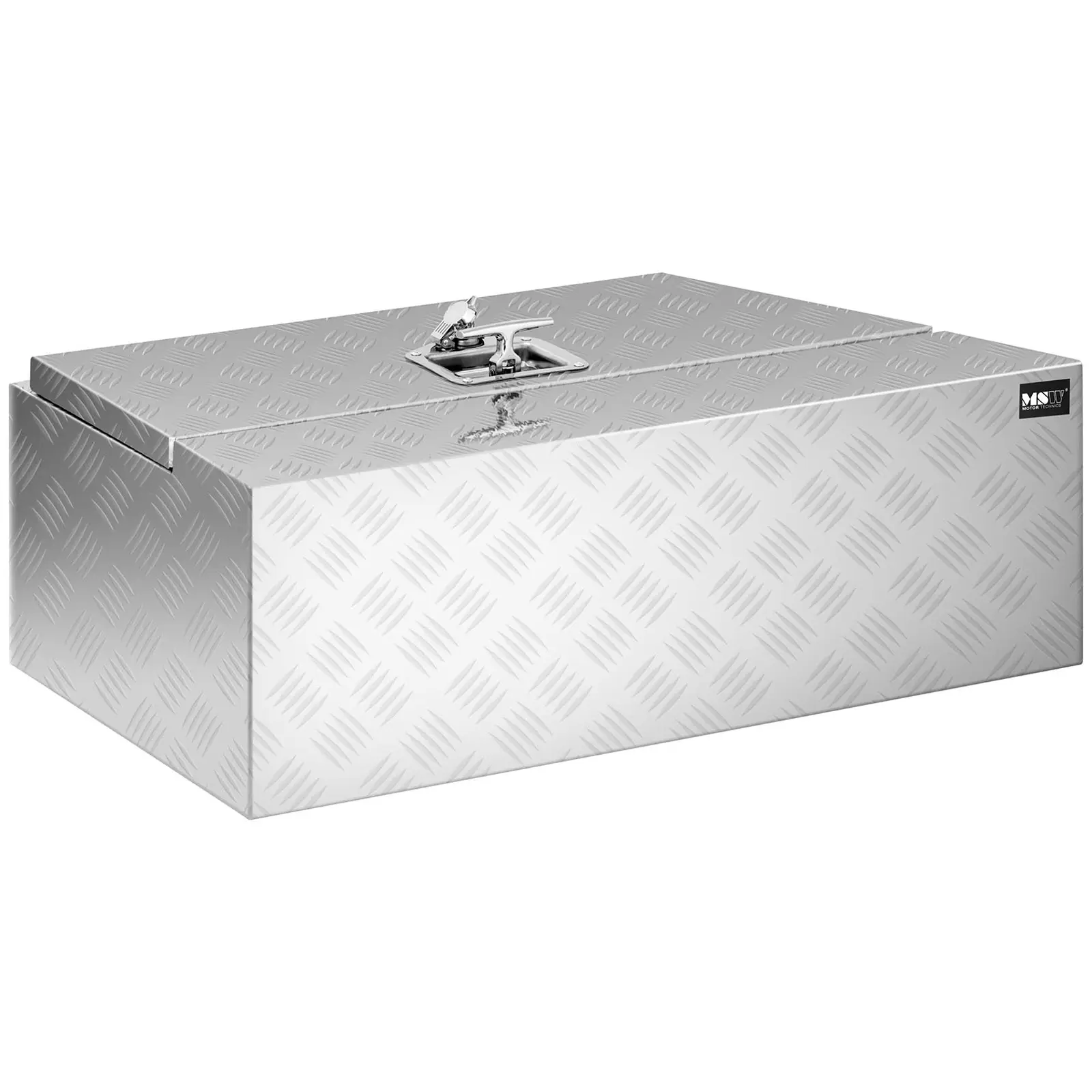 Hliníkový box - rýhovaný plech - 75 x 25 x 40 cm - 75 l - uzamykatelný - nakřivo