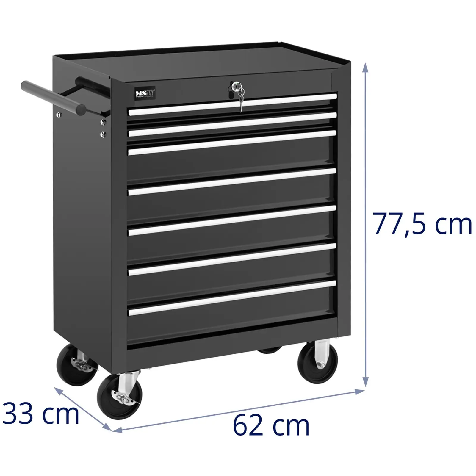 Servante d'atelier - 7 tiroirs - 60 kg max. - Verrouillable (Capacité max. des glissières supportant les tiroirs: 15 kg)
