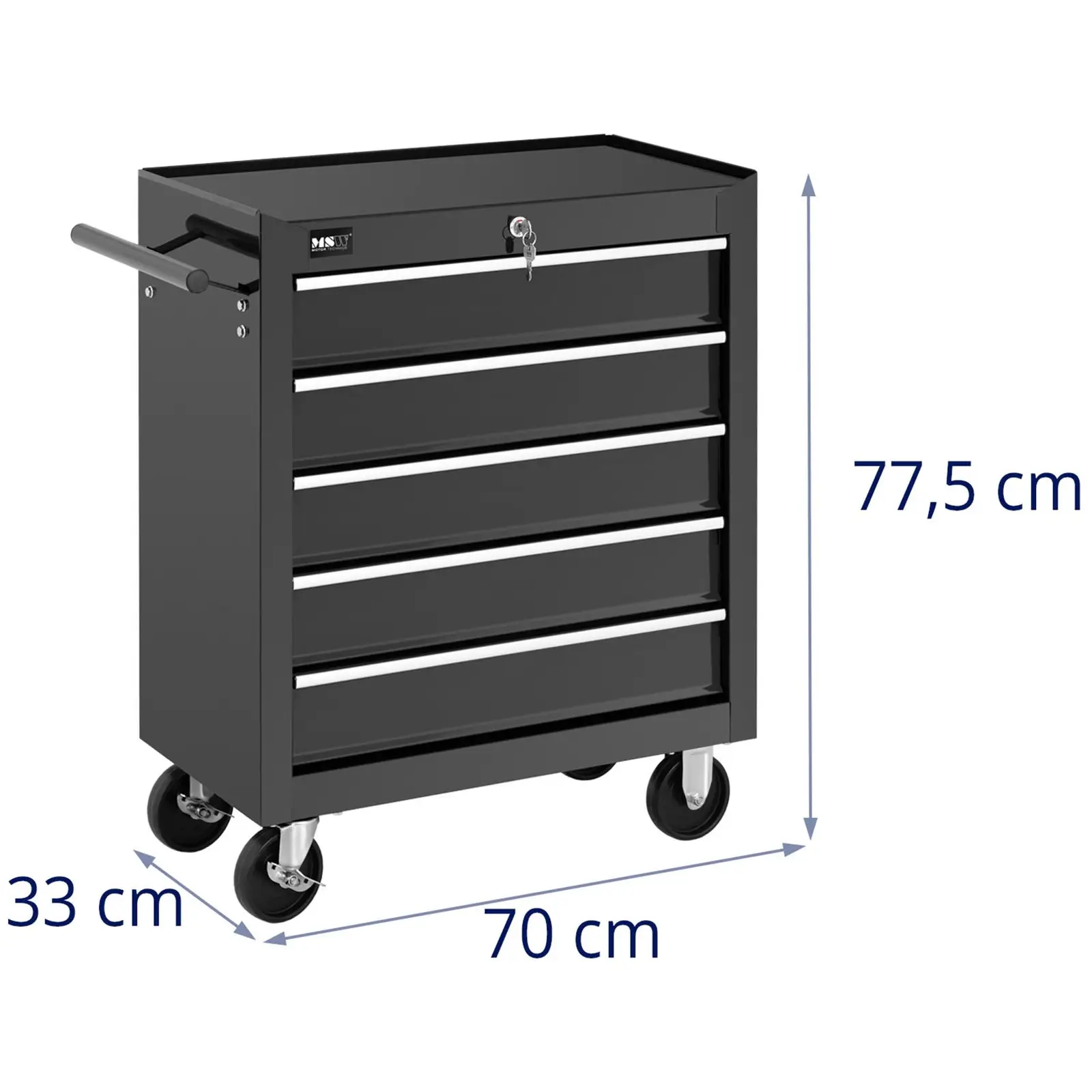 Servante d'atelier - 5 tiroirs - 50 kg max. - Verrouillable (Capacité max. des glissières supportant les tiroirs: 15 kg)