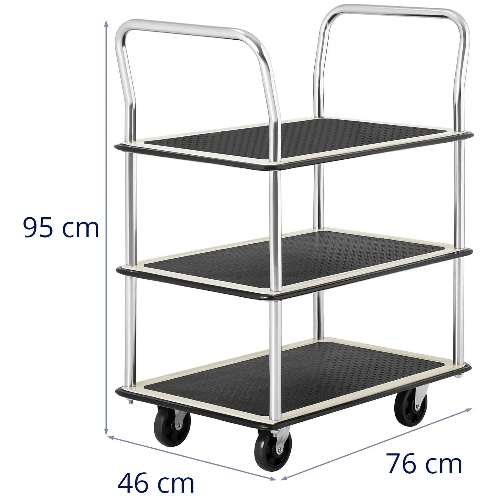 Chariot de manutention - 150 kg max. - 3 plateaux (Dimensions (LxlxH): 76 x 46 x 95 cm)
