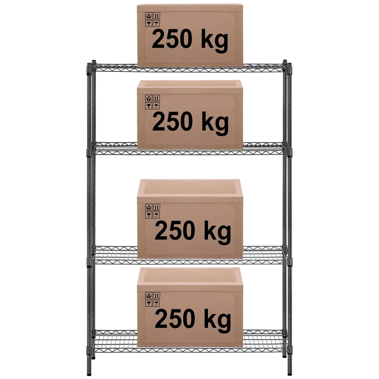 Scaffale filo metallico - 120 x 45 x 180 cm - 1.000 kg - Grigio (Dimensioni [cm]: 120x45x180 (LxWxH))