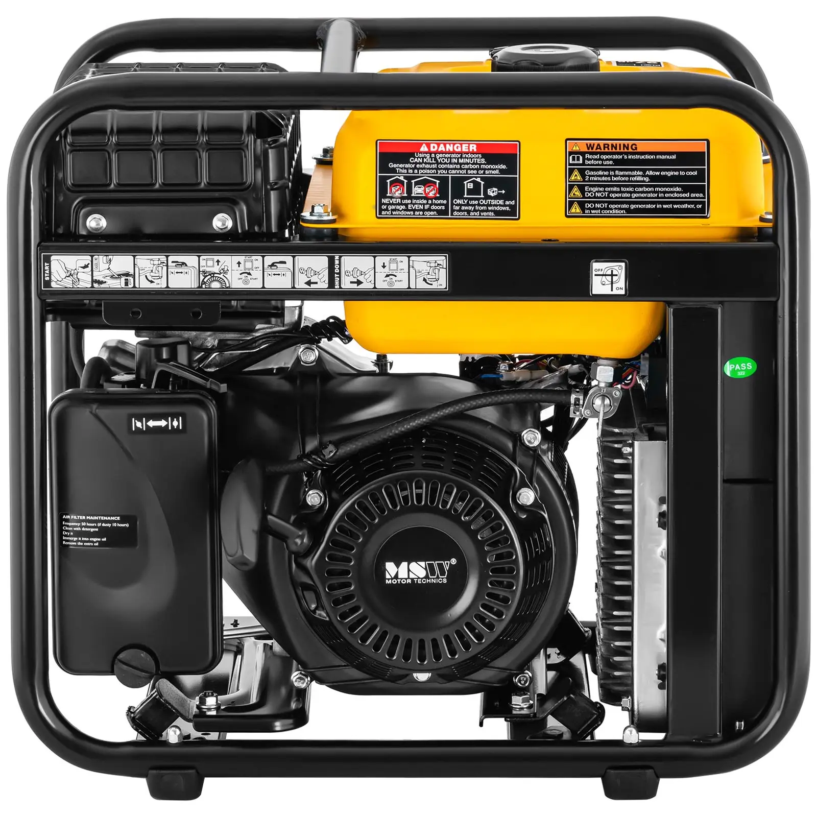 Generatore di corrente a benzina  - Inverter - 3800 W - 230 V CA / 12 V CC - Avvio tramite cavo (Cilindrata: 224 cm³)