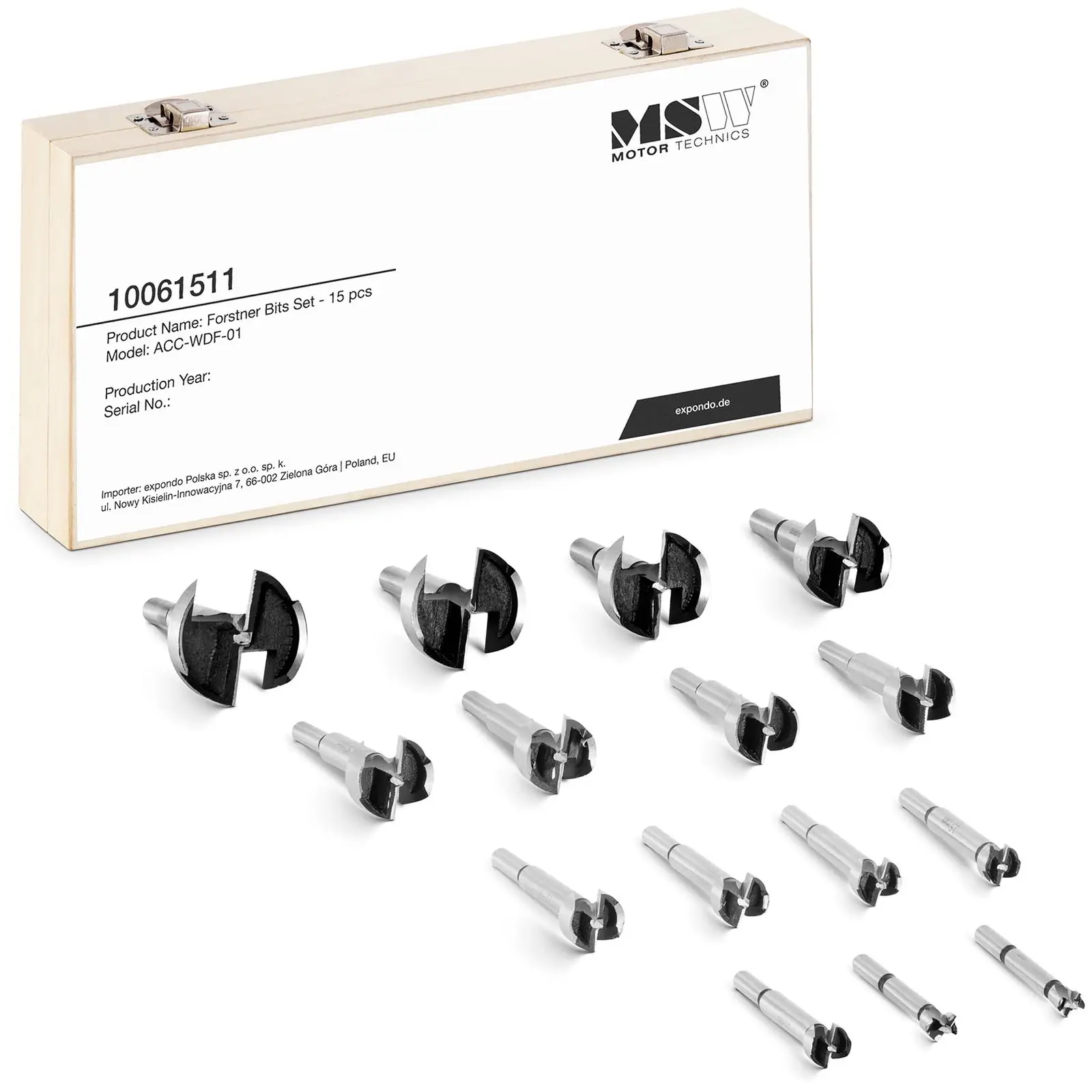 Sada Forstnerových vrtáků – 15 ks. – Ø 10–50 mm - Vrtáky MSW
