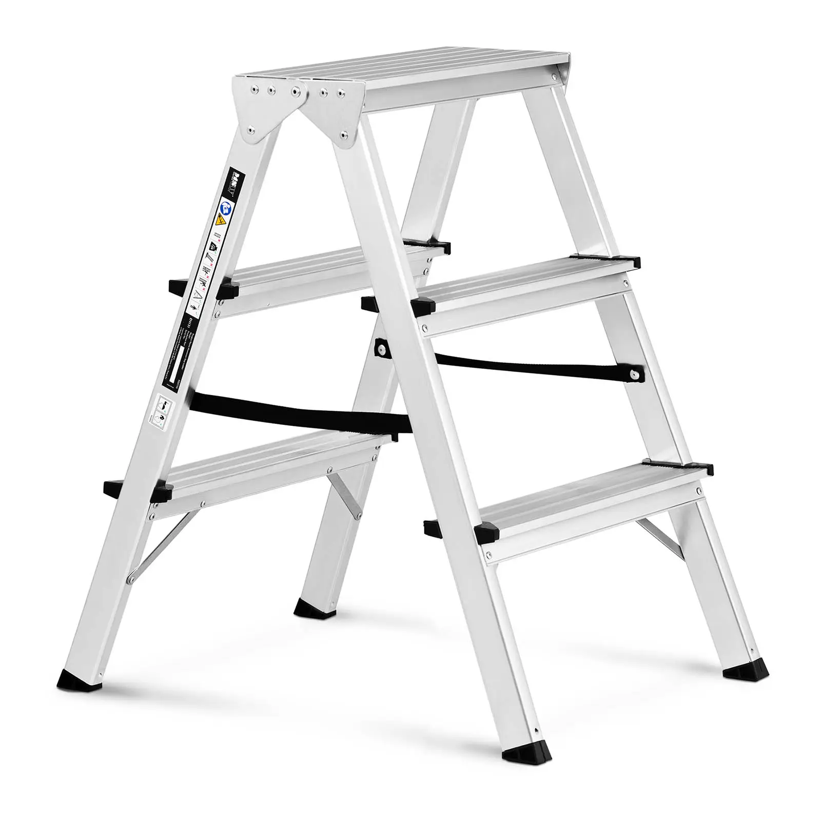 Trapladder - 2 x 3 stappen - aluminium - hoogte 65 cm