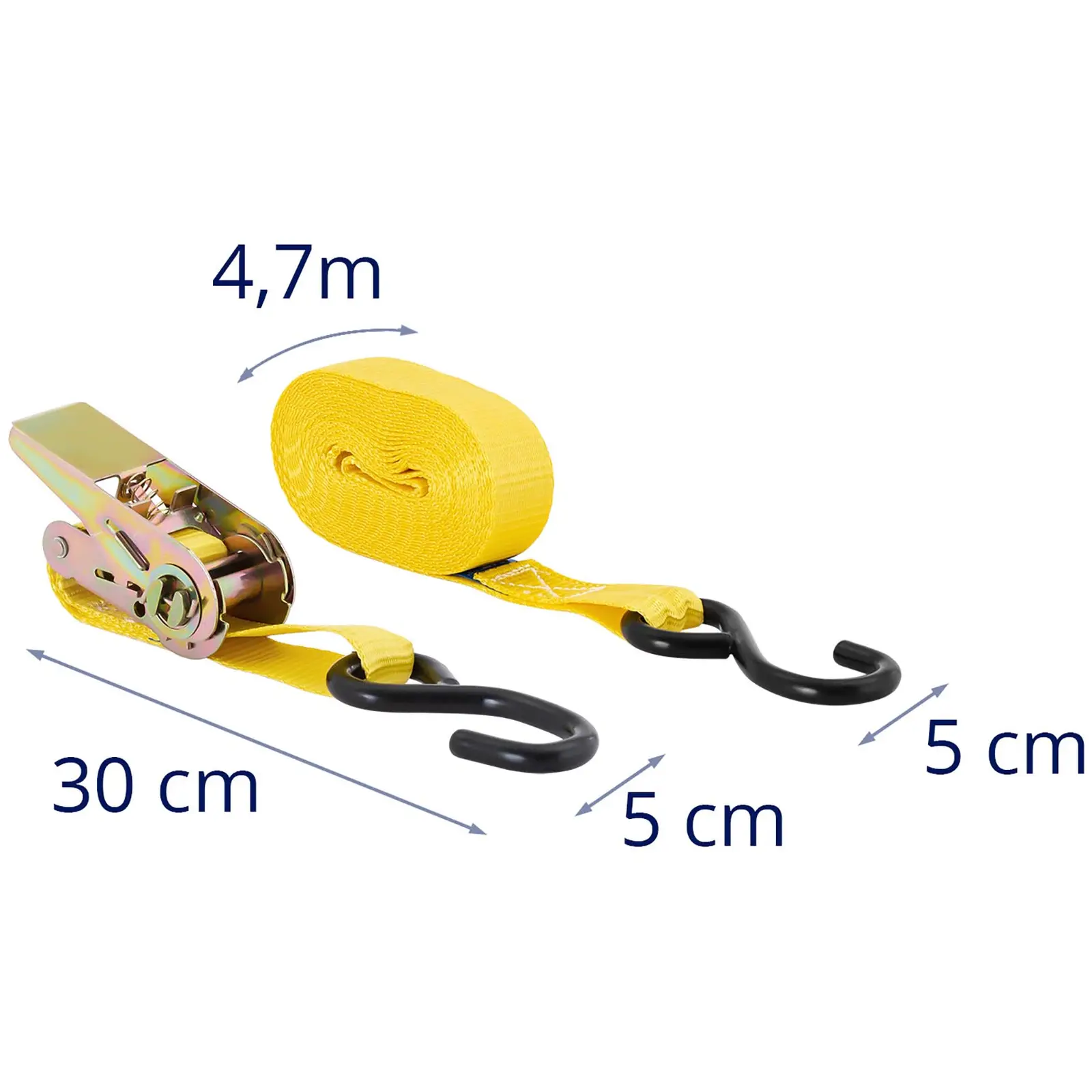 4 Ratchet Straps - load restraint - 5 m (4.7 m loose end + 0.3 m fixed end)