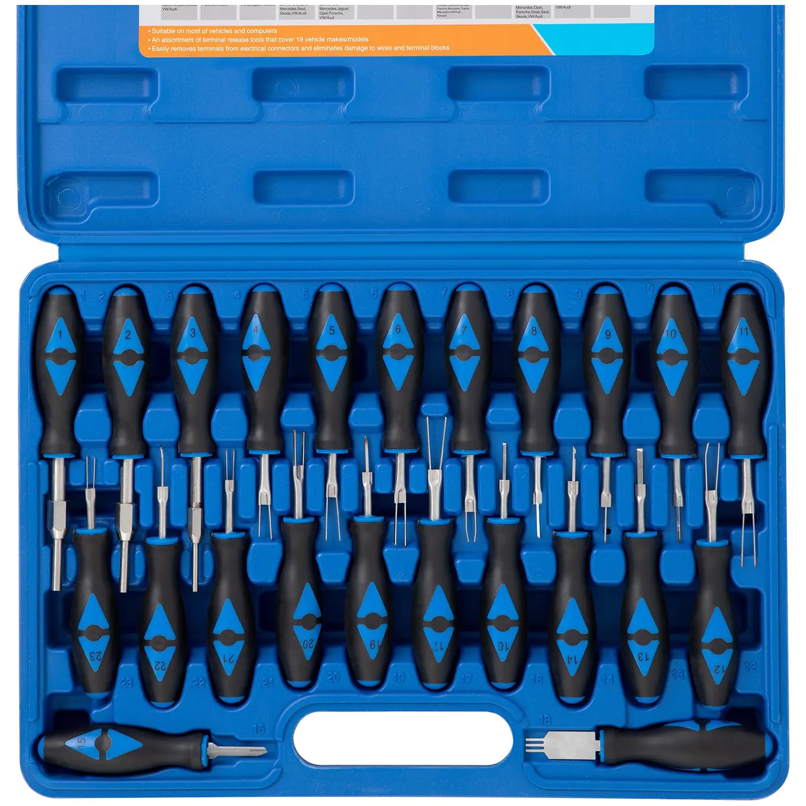 Kit de ferramentas de remoção de terminais - 23 pcs. - Núcleo: polipropileno, cabo: borracha (TPR) / aço inoxidável