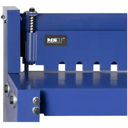 Bänkplåtsax - med bas - fotpedal - 1500 mm snittlängd - upp till 1,2 mm materialtjocklek - 0 - 840 mm bakspärr