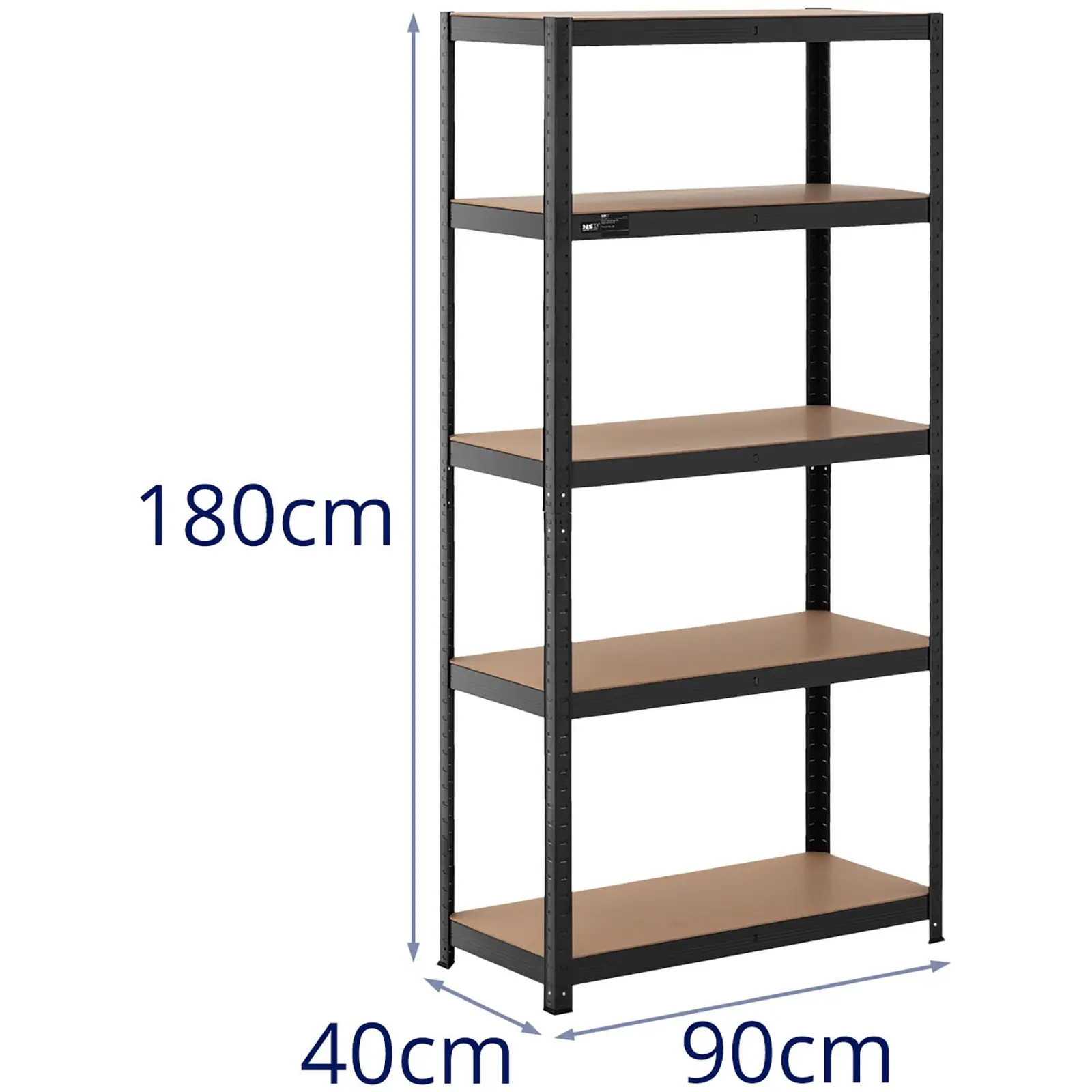 Étagère charge lourde - 90 x 40 x 180 cm - Supporte 5 x 175 kg - Noir - Lot de 2