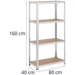 Metal storage rack - 80 x 40 x 160 cm - for 4 x 80 kg - Grey