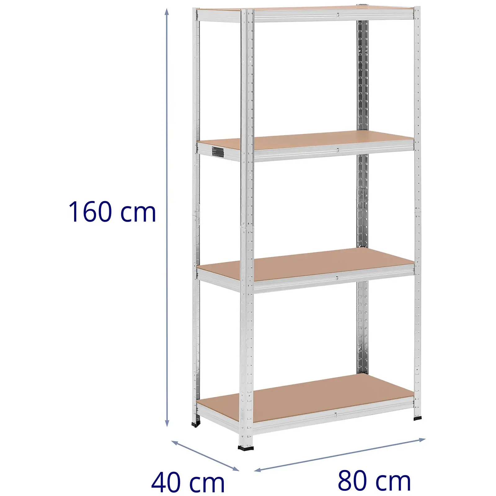 Schwerlastregal - 80 x 40 x 160 cm - für 4 x 80 kg - Grau - 2 Stk.