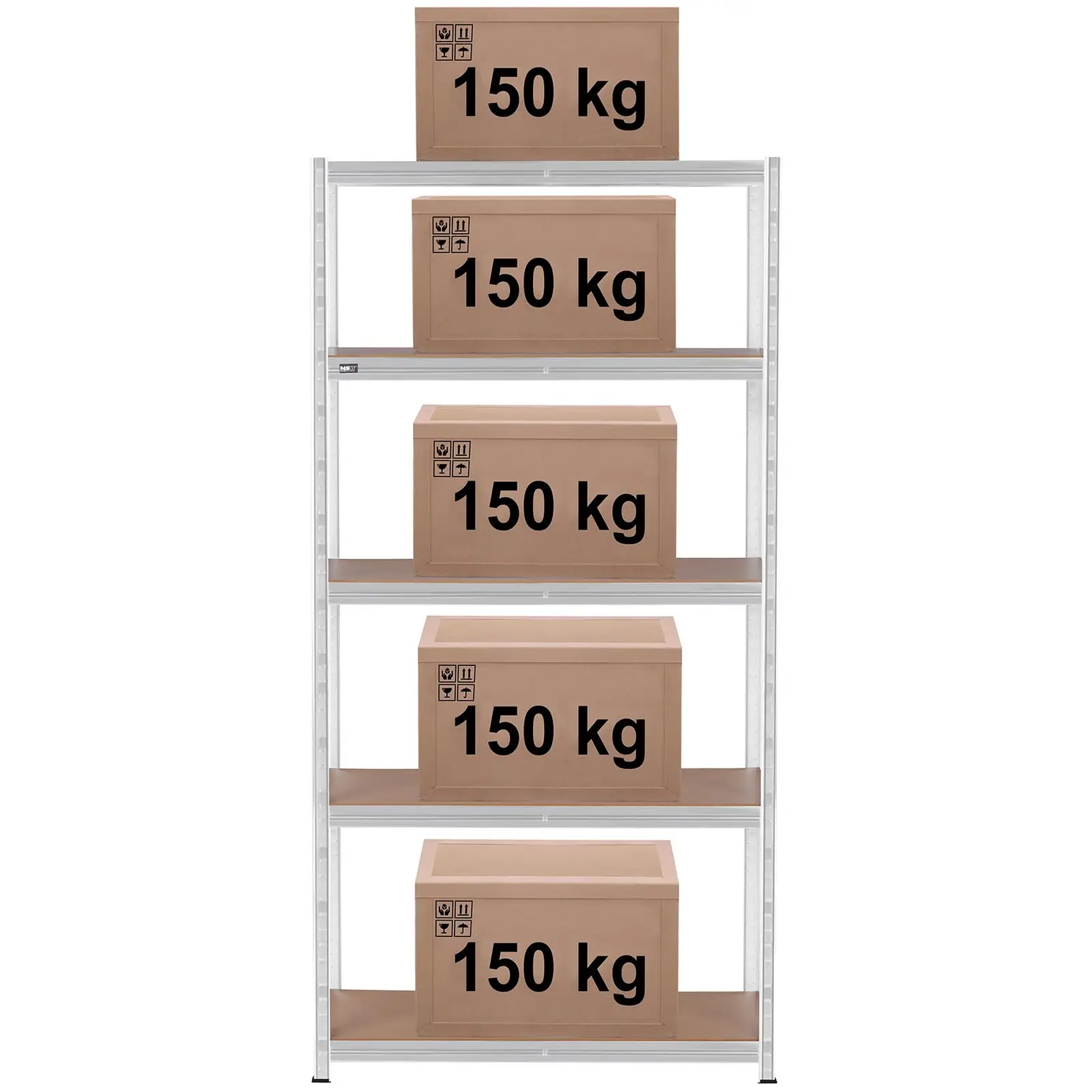 Zátěžový regál - 100 x 50 x 200 cm - pro 5 x 150 kg - šedý (Materiál: Pozinkovaná ocel)