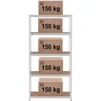Varastohylly - 100 x 50 x 197 cm - kuormitettavuus 5 x 150 kg - harmaa