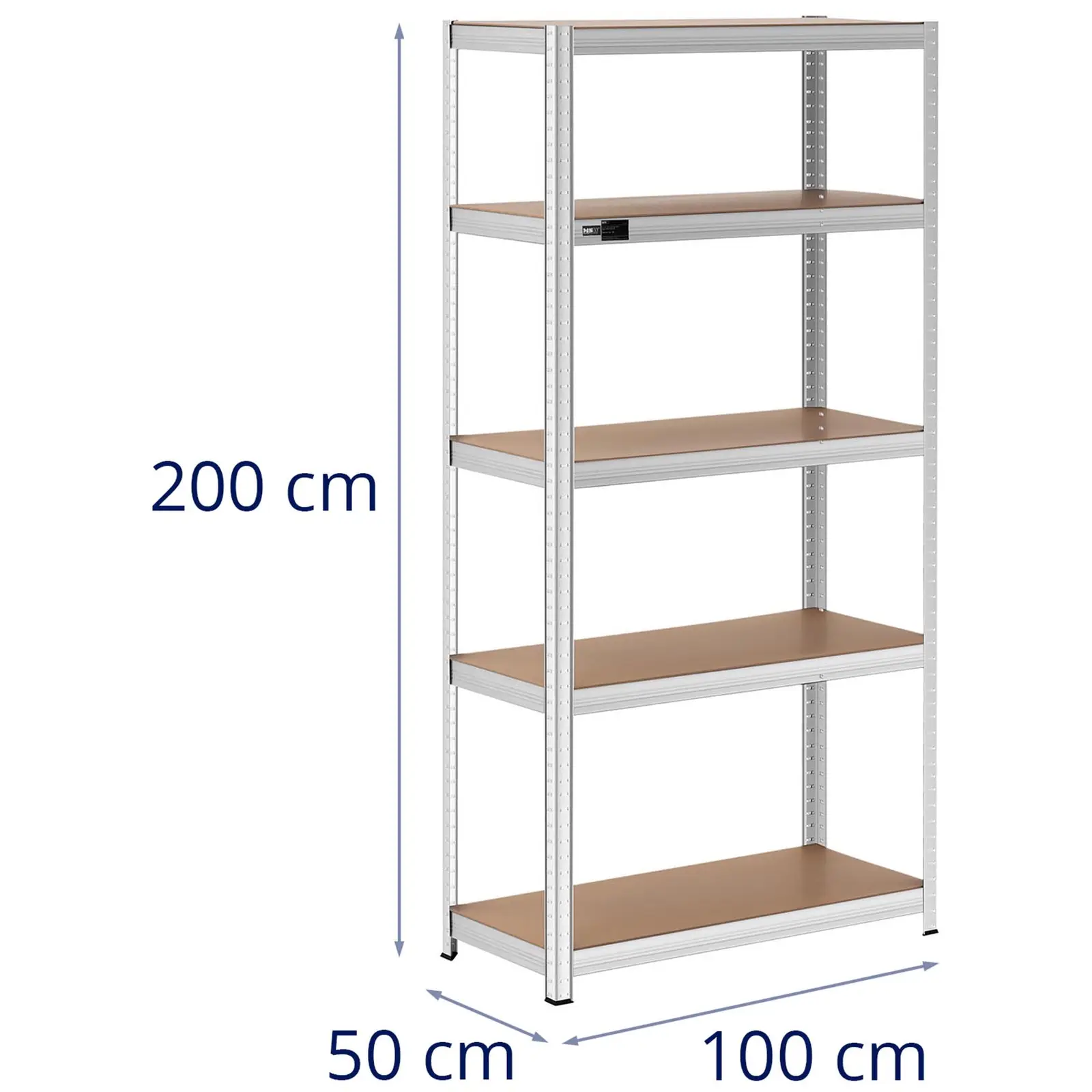 Zátěžový regál - 100 x 50 x 200 cm - pro 5 x 150 kg - šedý (Barva: Šedá)