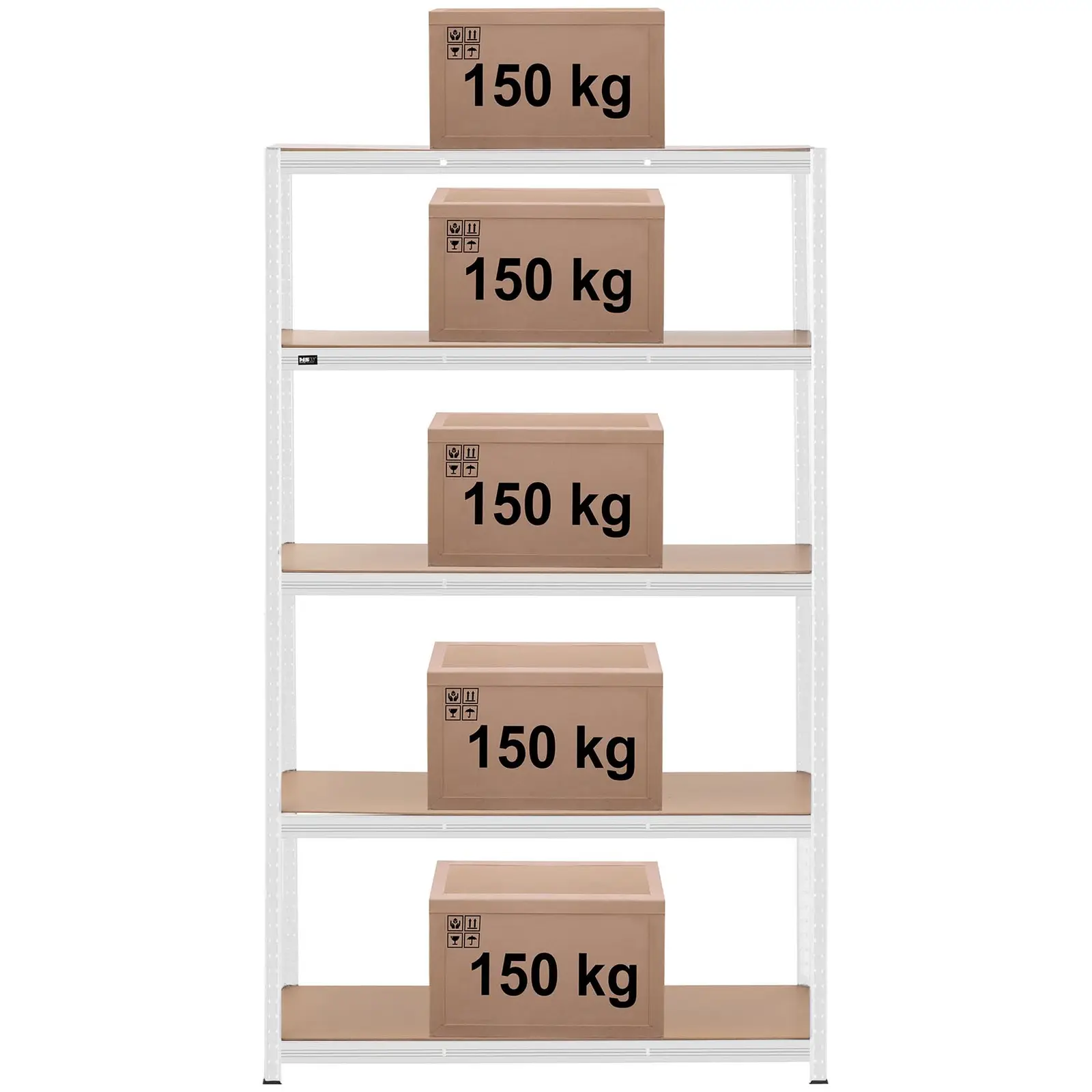 Zátěžový regál - 120 x 50 x 200 cm - pro 5 x 150 kg - šedý (Materiál: Pozinkovaná ocel)