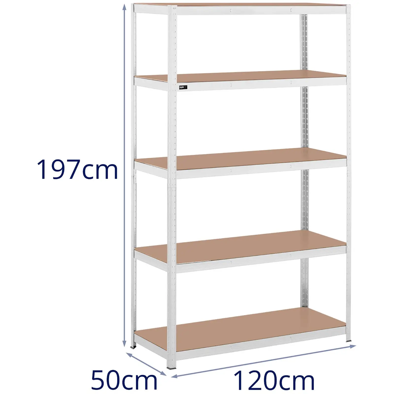 Nagy teherbírású polc - 120 x 50 x 197 cm - 5 x 150 kg - Szürke