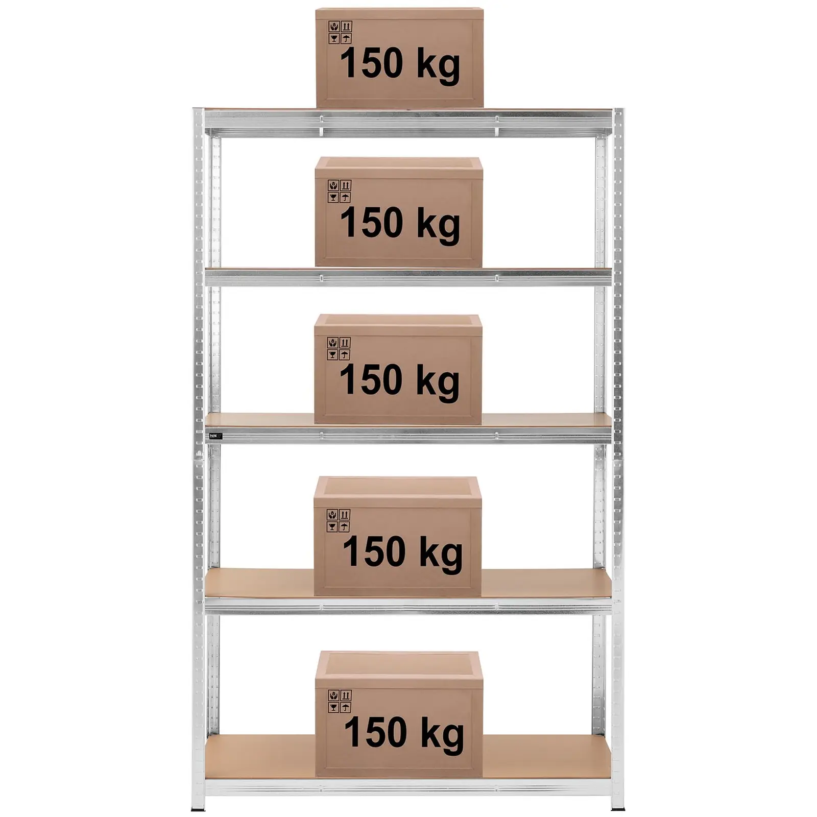 Metal storage rack - 120 x 60 x 197 cm - for 5 x 150 kg - Grey