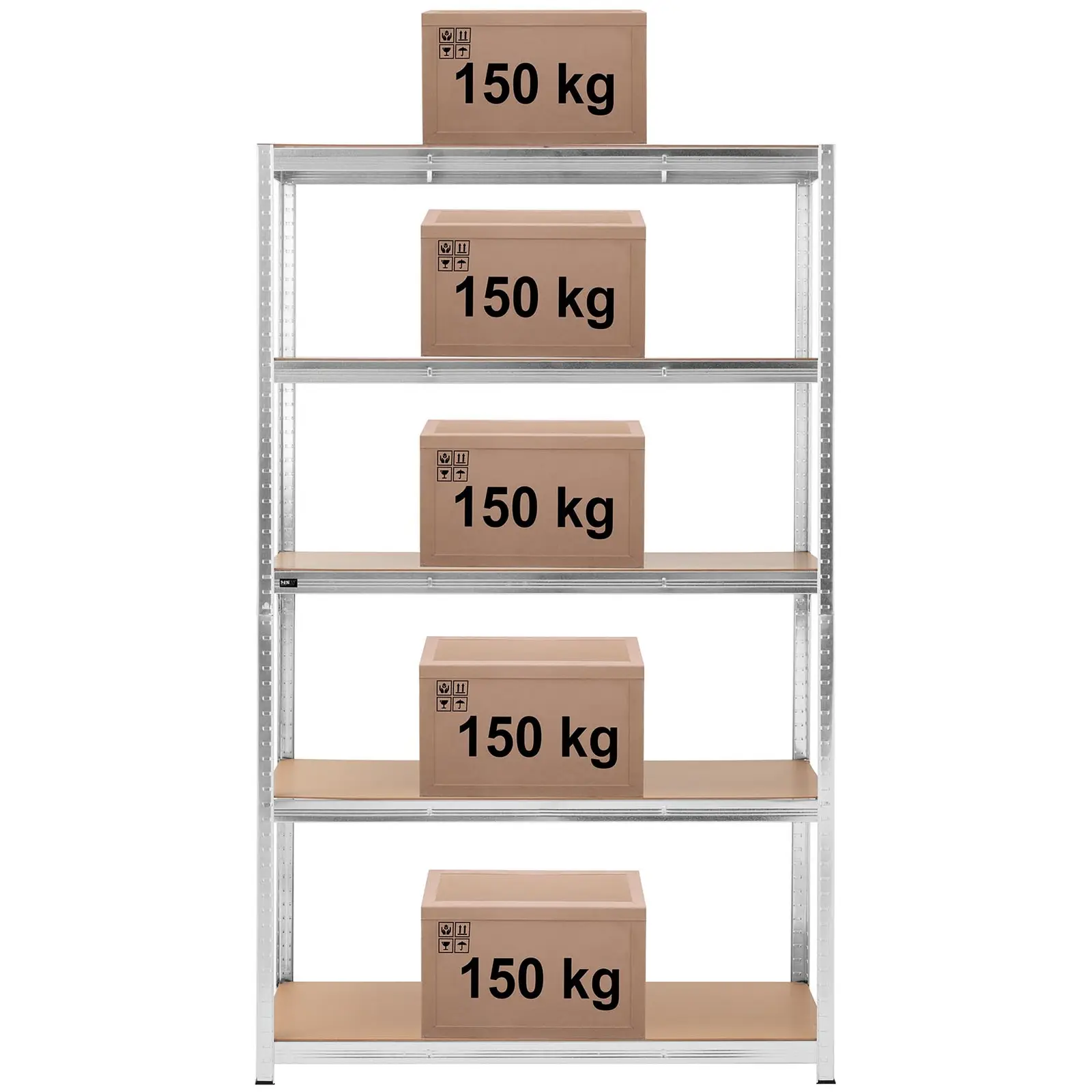 Metal storage rack - 120 x 60 x 200 cm - for 5 x 150 kg - Grey