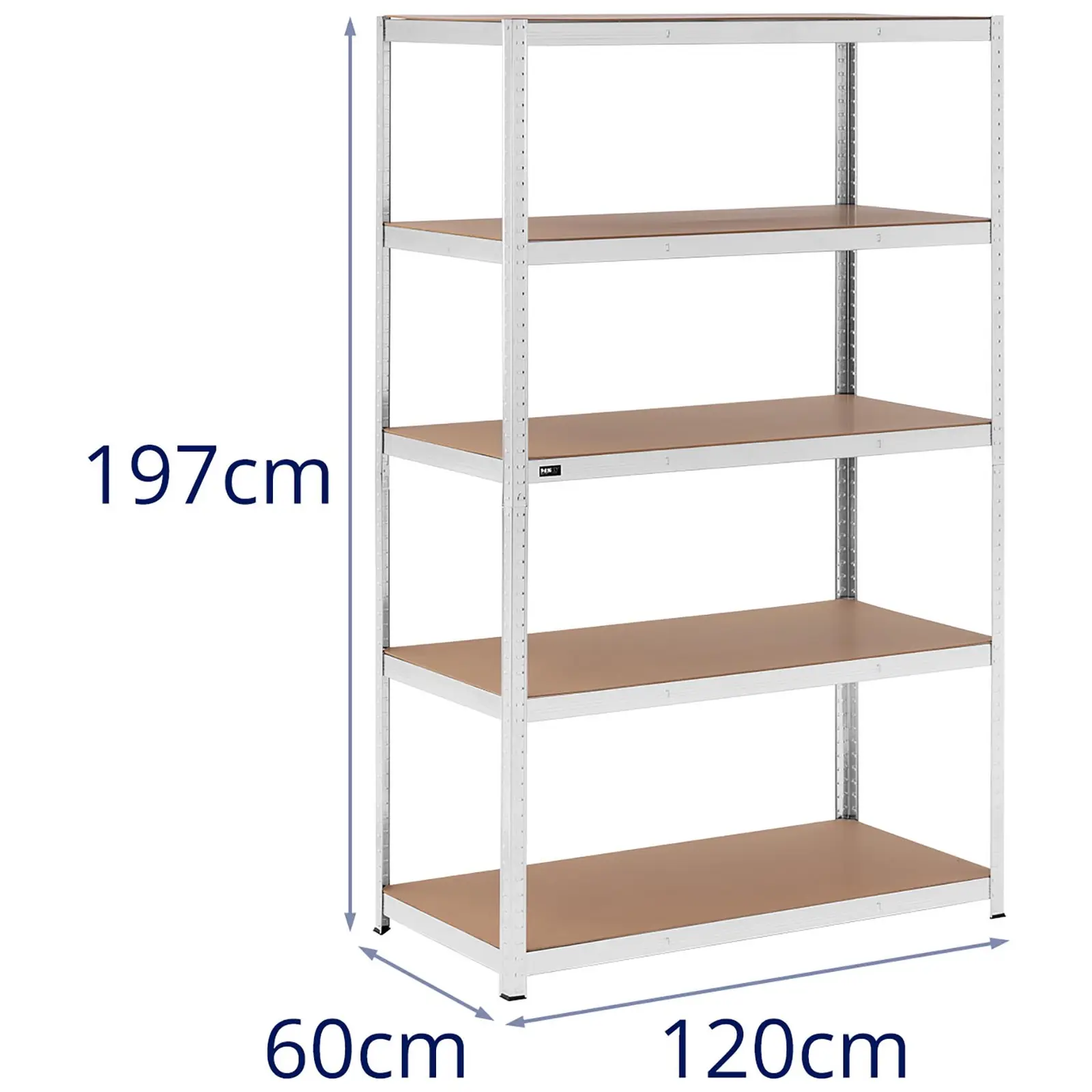 Regał magazynowy - 120 x 60 x 197 cm - 5 x 150 kg - szary