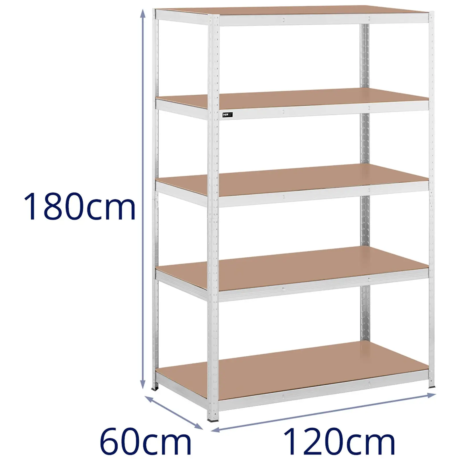 Kovinski regal za shranjevanje - 120 x 60 x 180 cm - za 5 x 150 kg - siva