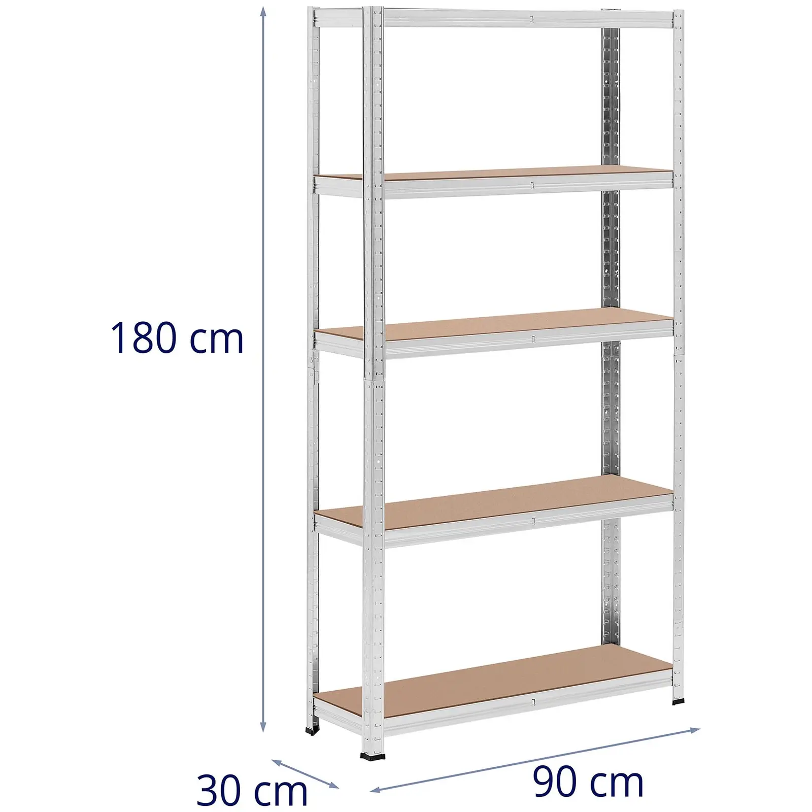 Nagy teherbírású polc - 90 x 30 x 180 cm - 5 x 175 kg - Szürke - 2 db