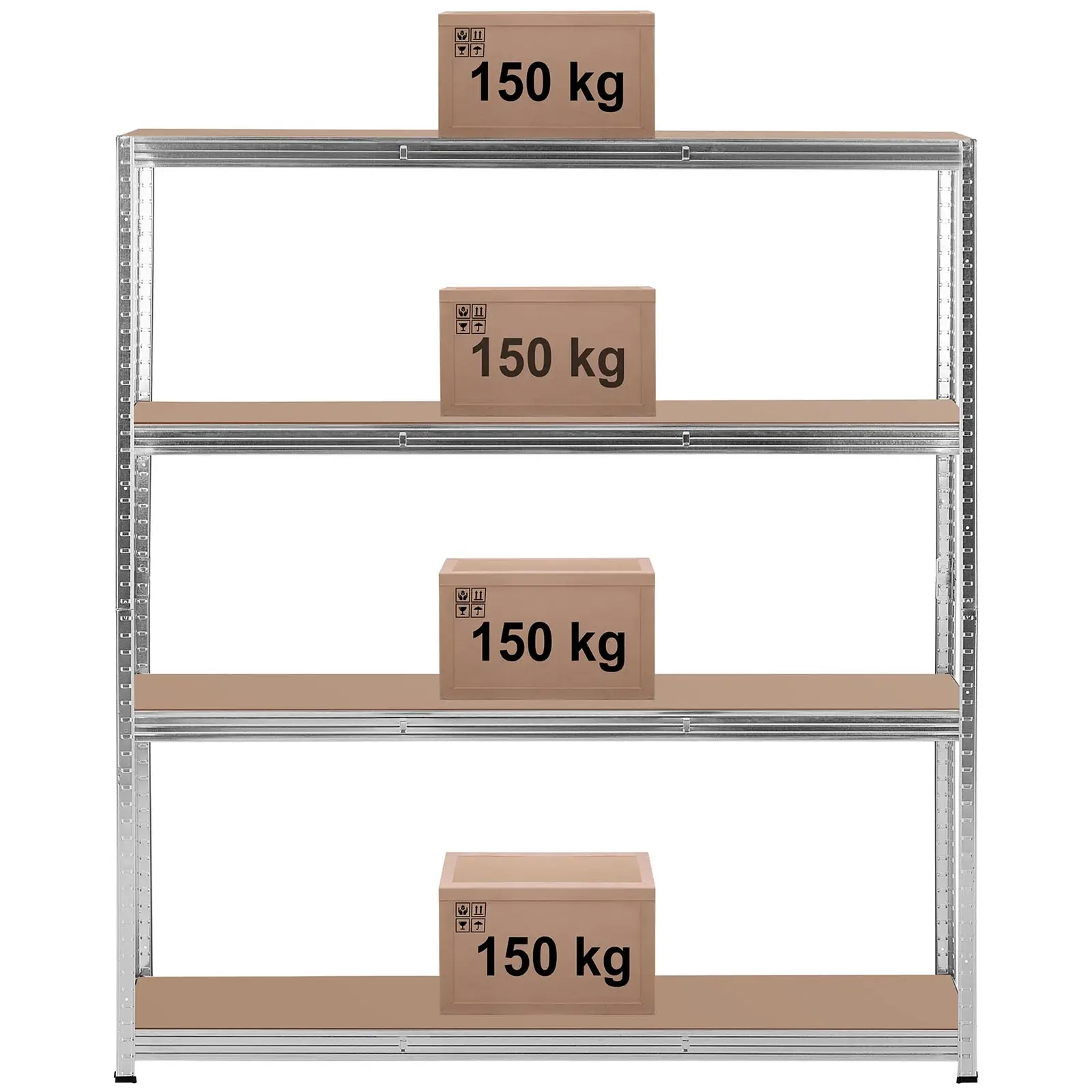 Метален стелаж за съхранение - 160 x 40 x 180 см - за 4 x 150 кг - сив