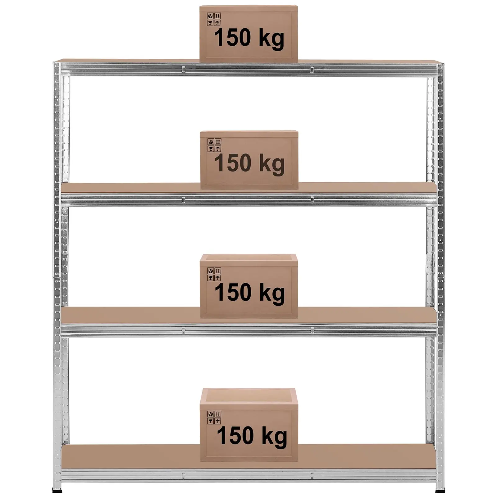 Regál na těžká břemena - 160 x 40 x 180 cm - nosnost 4 x 150 kg - šedý (Materiál: Pozinkovaná ocel)