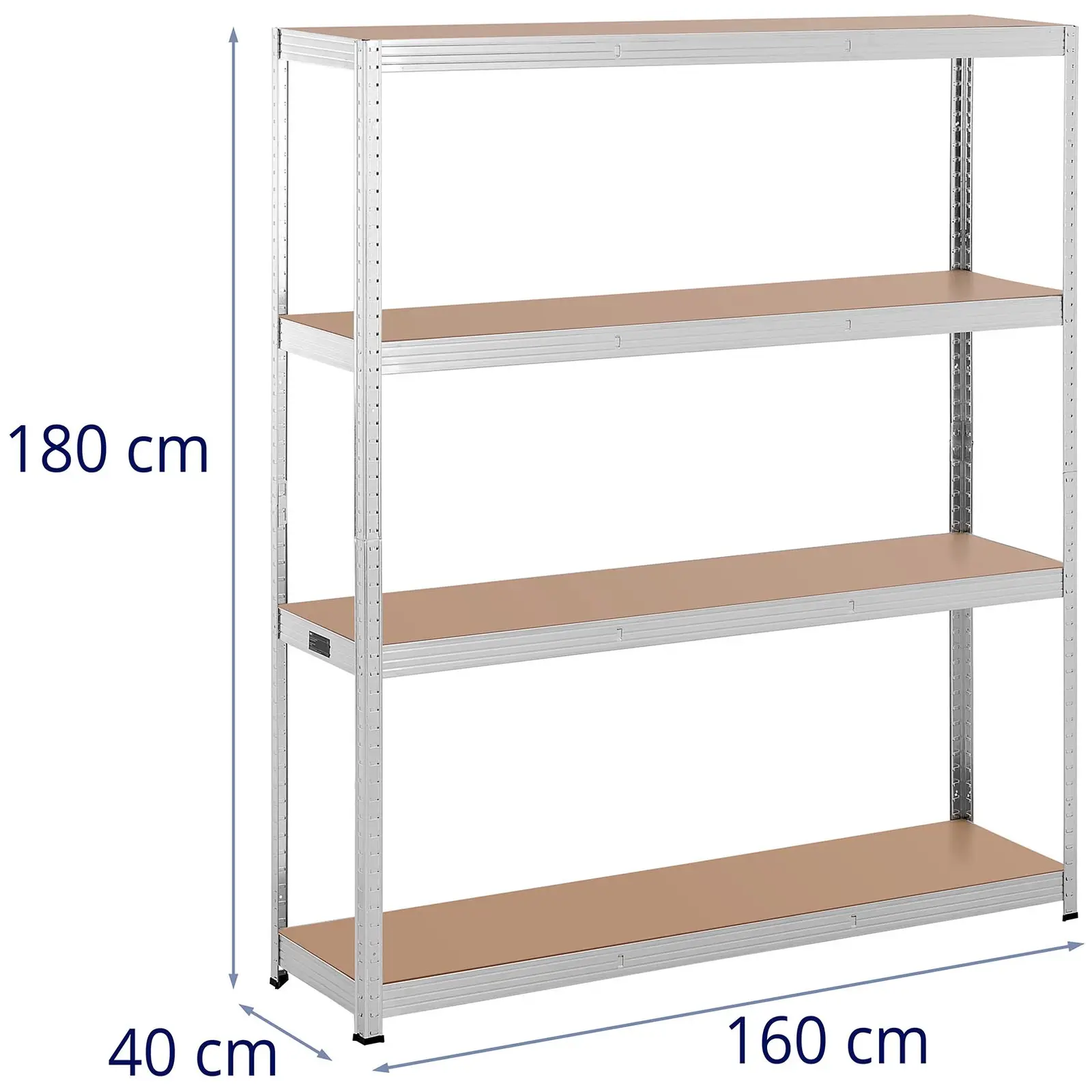 Estante para armazém - 160 x 40 x 180 cm - 4 x 150 kg - cinza