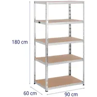 Metal storage rack - 90 x 60 x 180 cm - for 5 x 175 kg - Grey