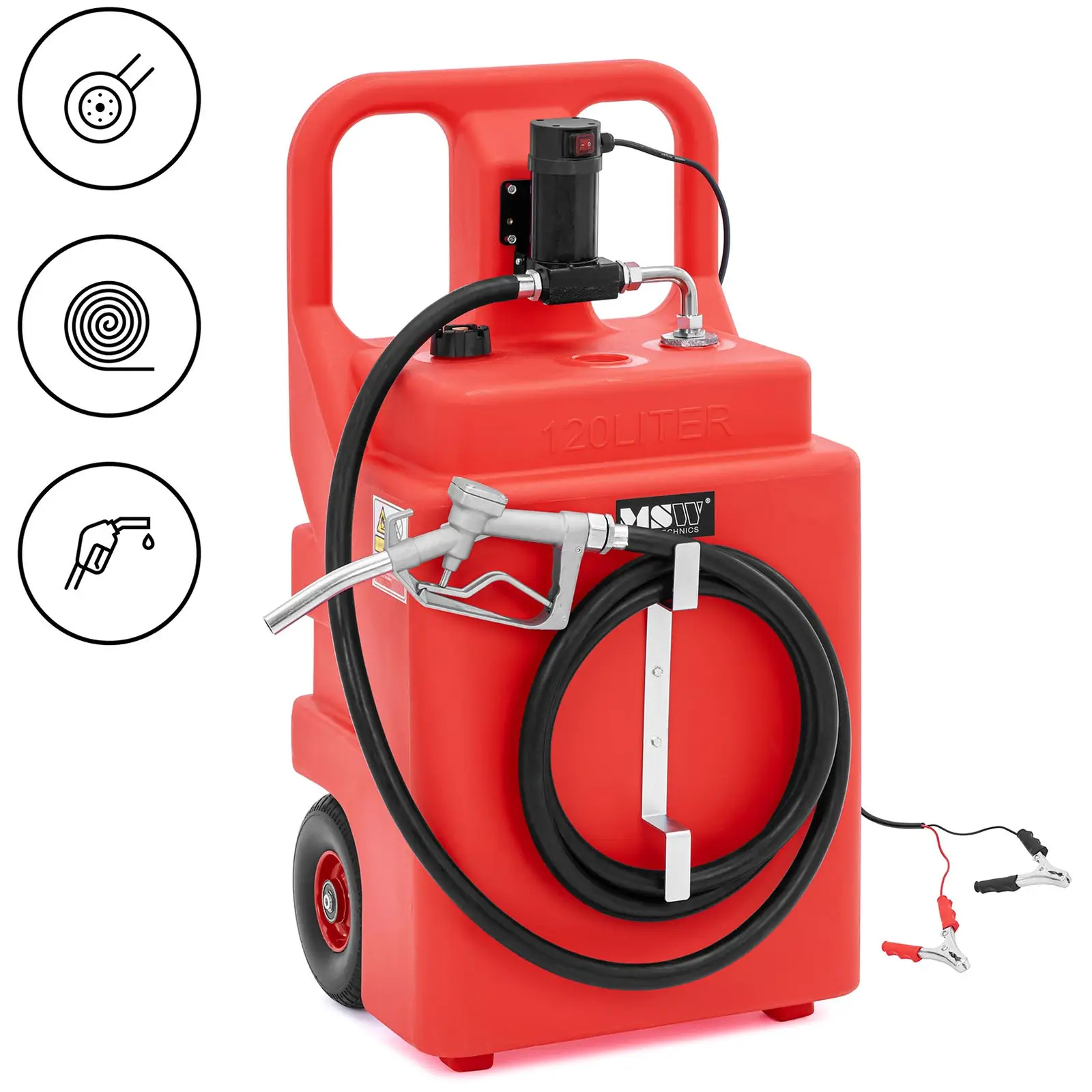 Serbatoio per carburante portatile - Con pompa elettrica, erogatore e ruote - 120 l - 37 l/min