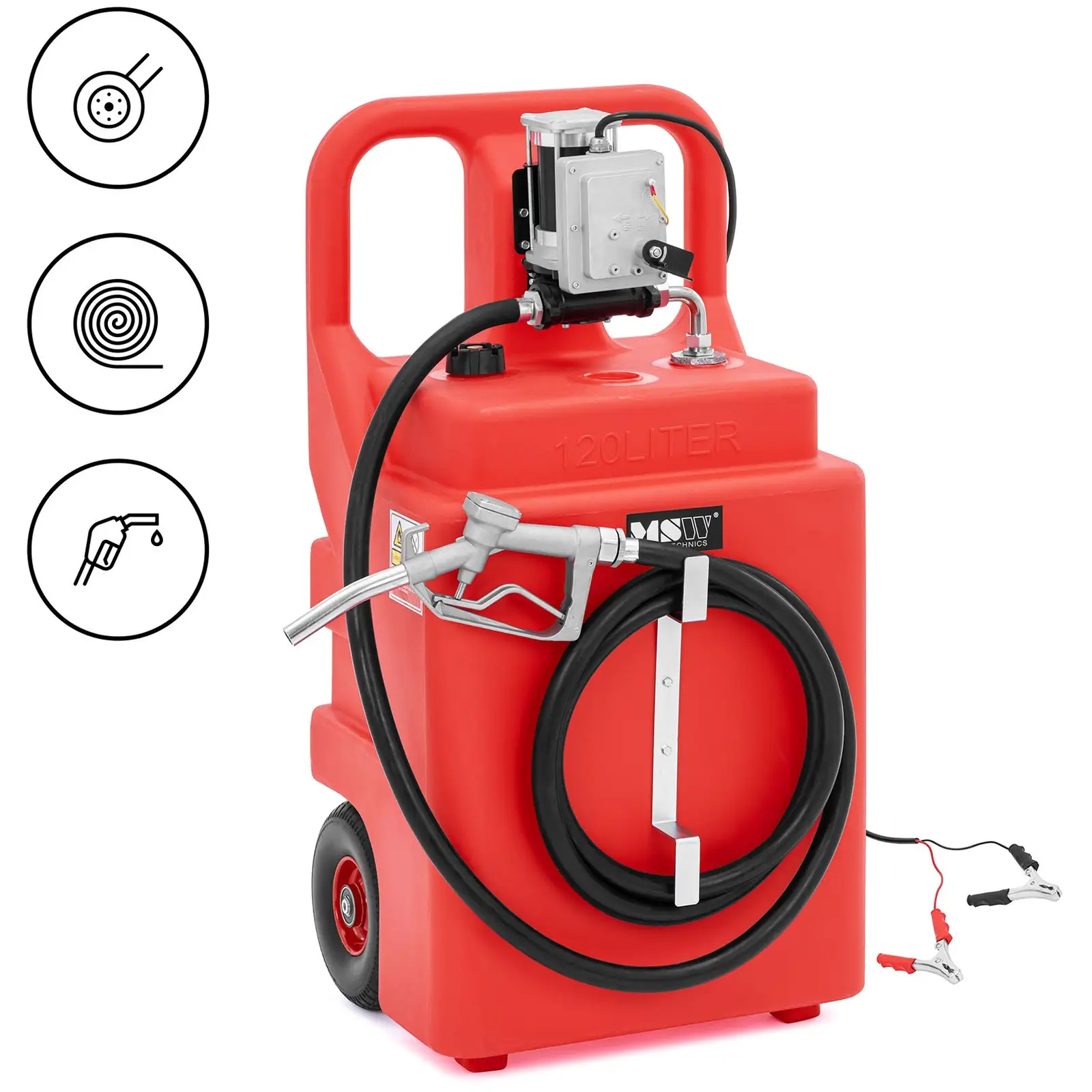 Serbatoio per carburante portatile - Con pompa elettrica, erogatore e ruote - 120 l - 62 l/min