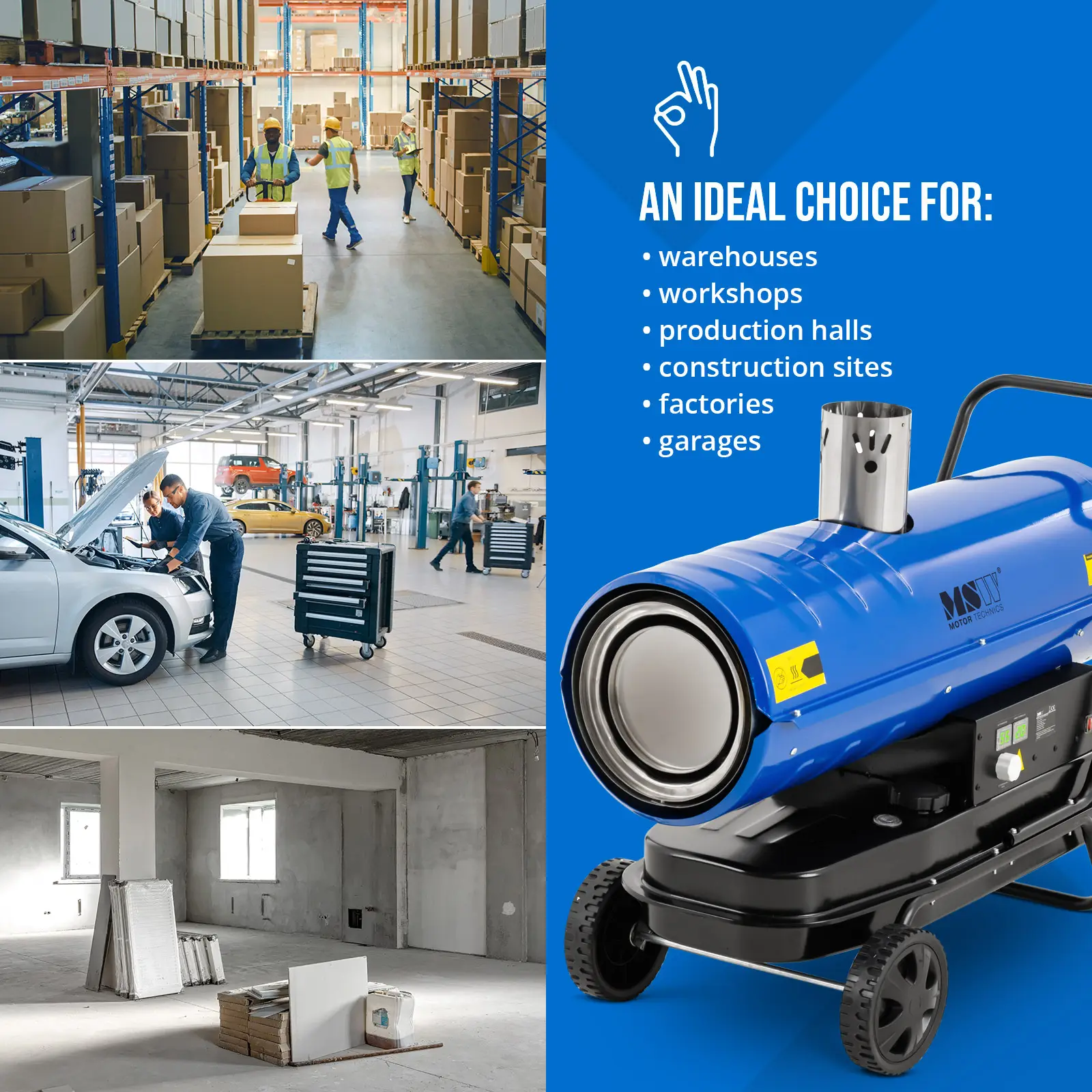 Generatore Di Aria Calda A Gas MSW 20 KW - Riscalda Fino A 160 M², Portatile, Con Display LED E Termostato - Per Garage, Officine O Eventi
