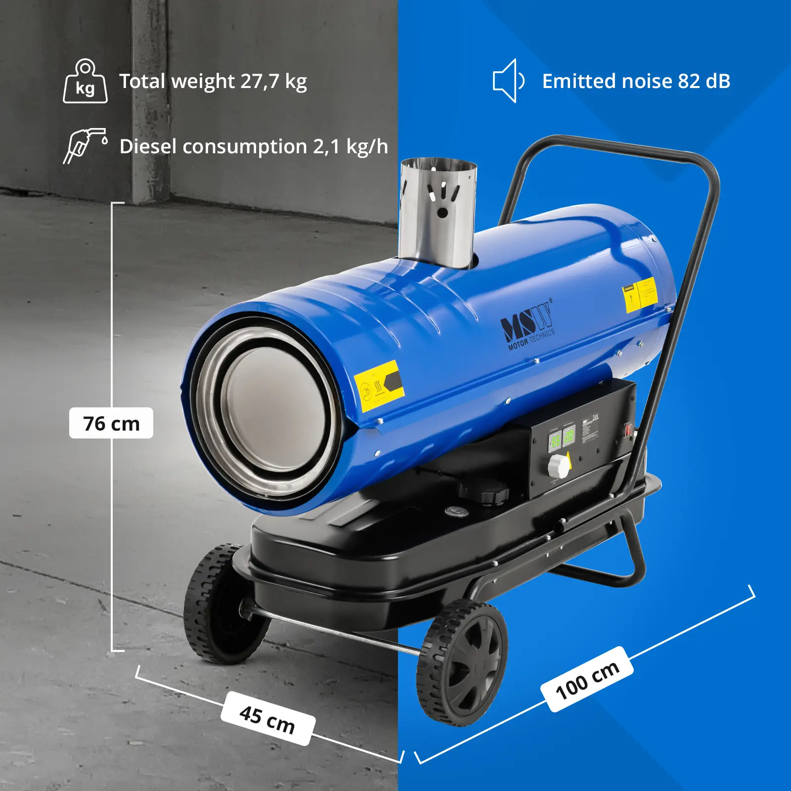 Încălzitor diesel - 30000 W - 38 l (Roți: Da)