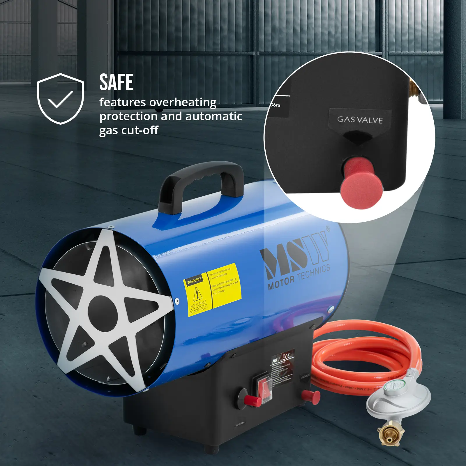 Încălzitor pe gaz - 30000 W - 310 m² - aprindere manuală (Lungime furtun: 1.5 m)