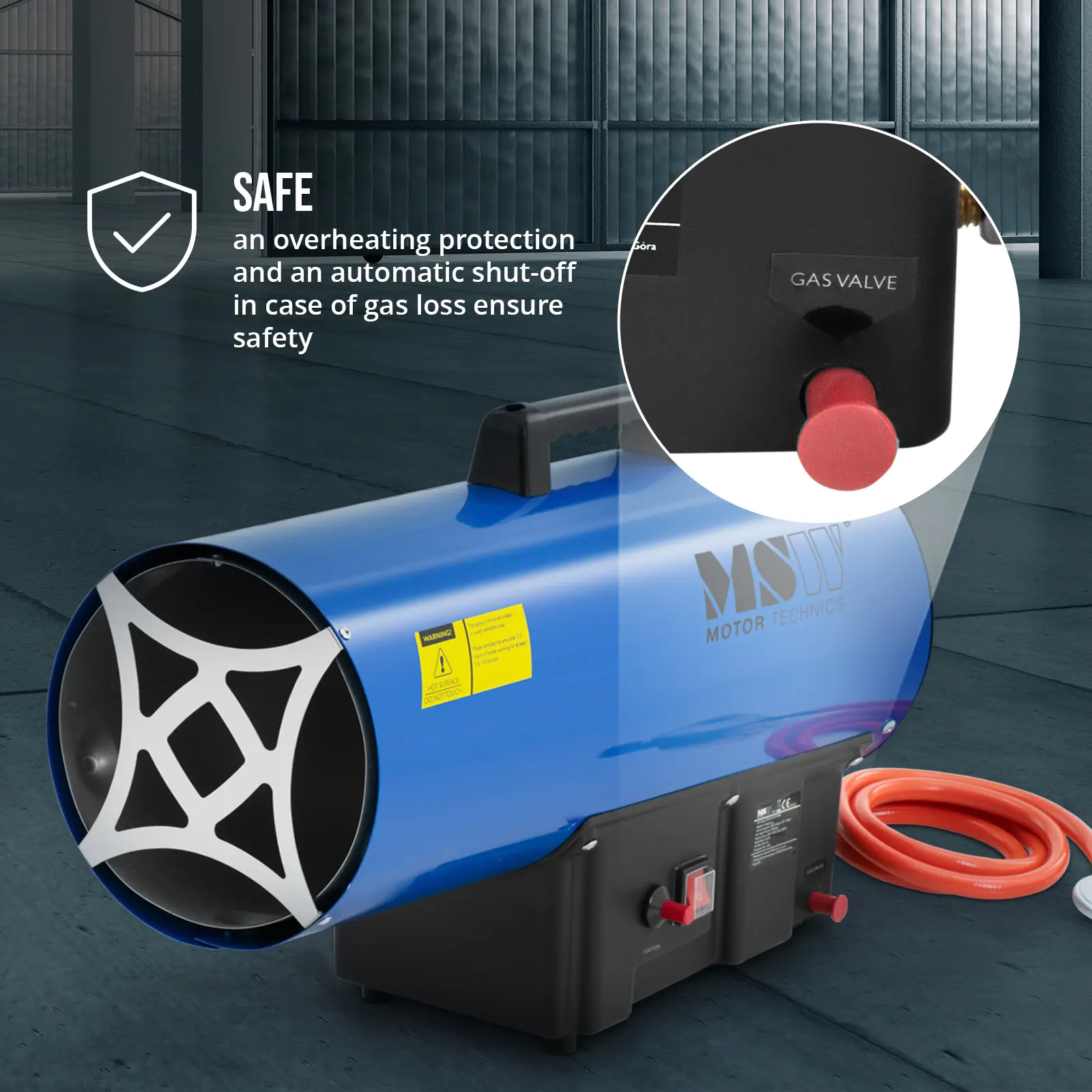 Nagrzewnica gazowa - 30000 W - 310 m² - zapłon ręczny (Długość węża: 1.5 m)