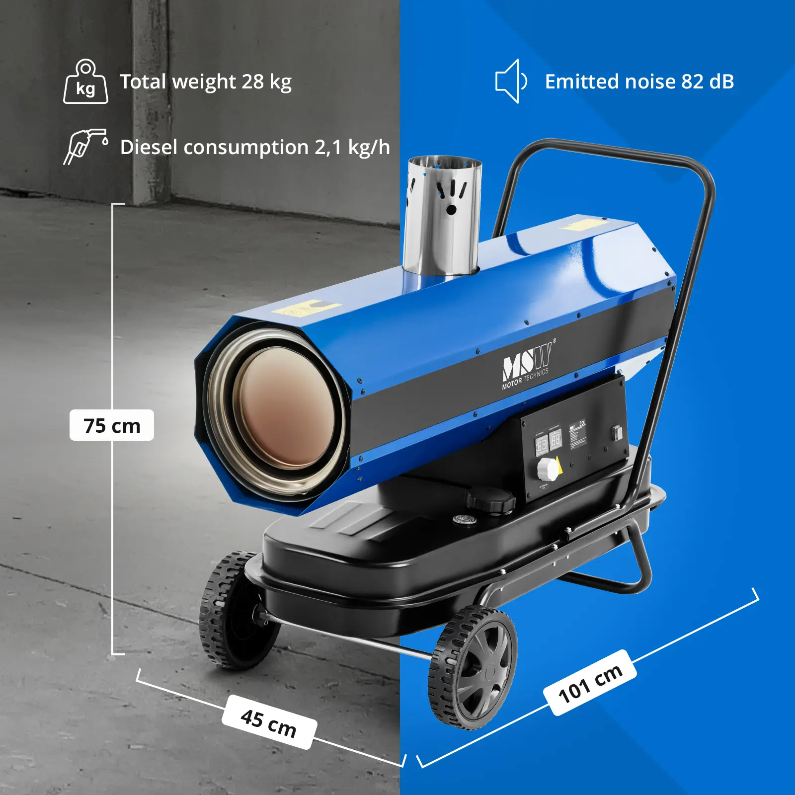 Încălzitor diesel - 30000 W - 38 l (Roți: Da)