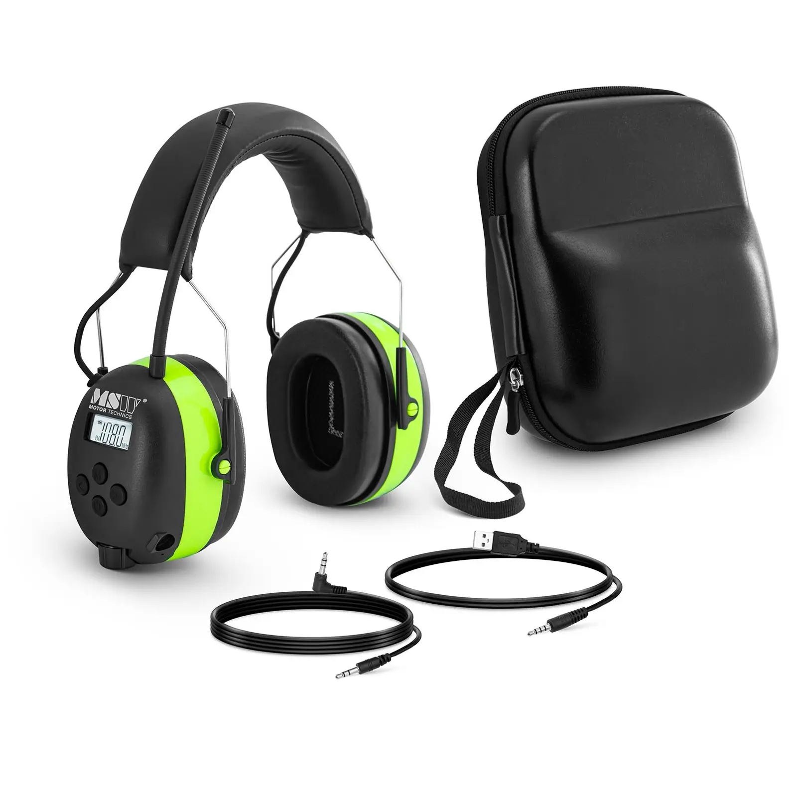 Levně Pracovní sluchátka s Bluetooth mikrofon LCD displej baterie zelená barva - Ochranné pracovní pomůcky MSW