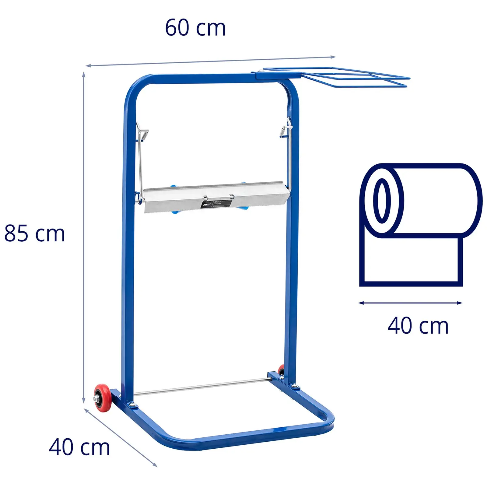 Držák na papírové role s držákem na odpadkové koše - do 10 kg - Ø 500 mm - rolovatelný - plast / ocel (Maximální vnější průměr papírové role: 500 mm)