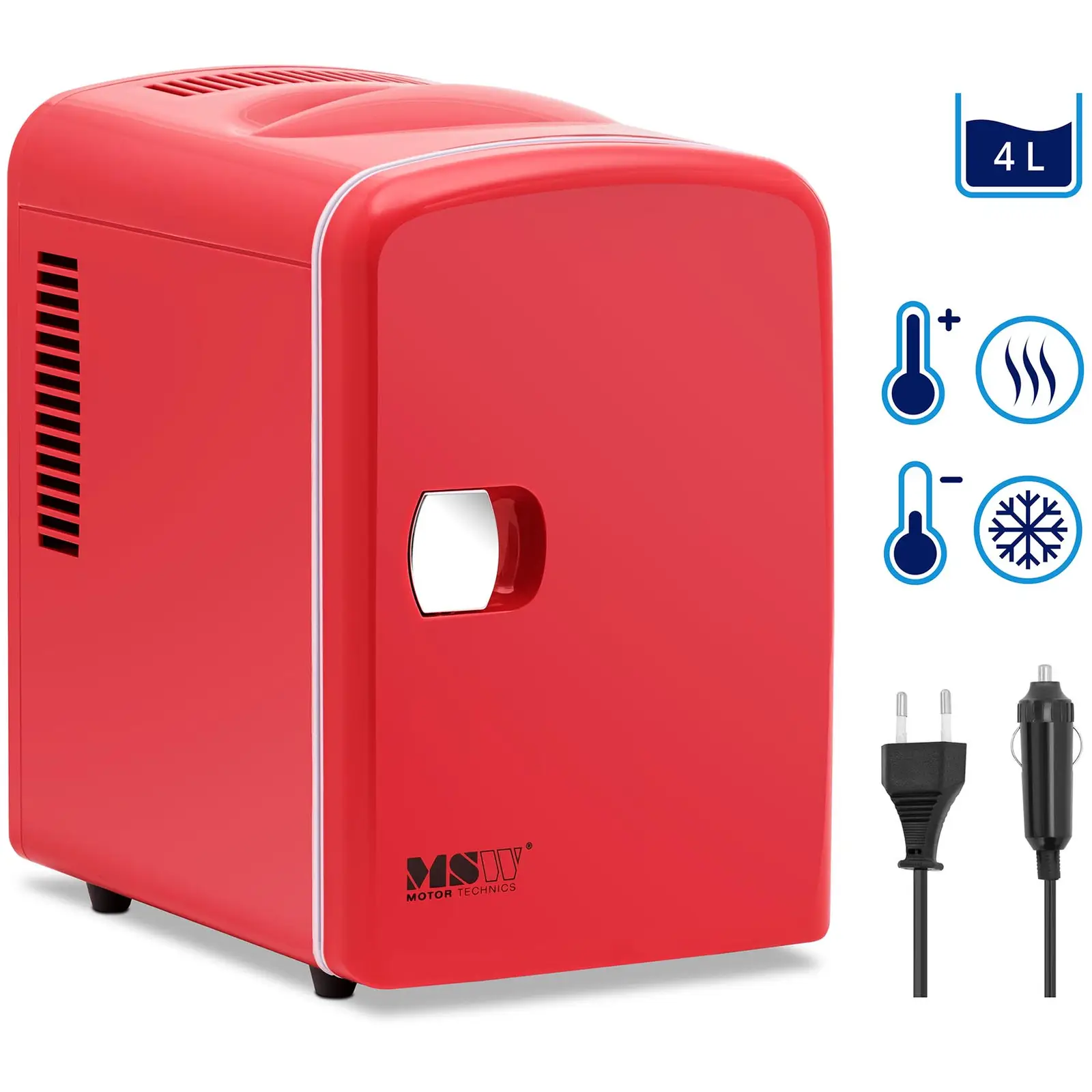Levně Mini chladnička 12 V / 230 V zařízení 2 v 1 s funkcí ohřevu 4 l červená - Přenosné elektrické chladničky MSW