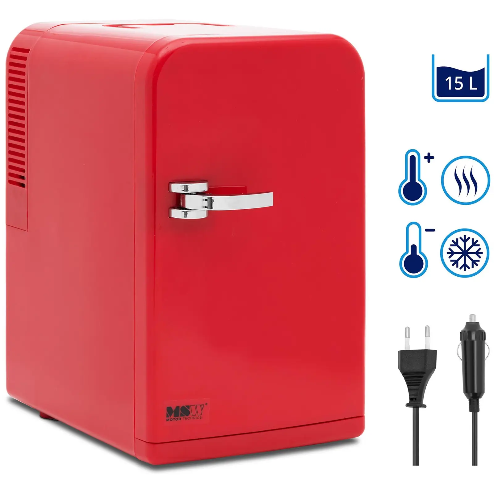 B-varer Minikjøleskap 12 V / 230 V - 2-i-1 apparat med holde-varm funksjon - 15 L - Rød