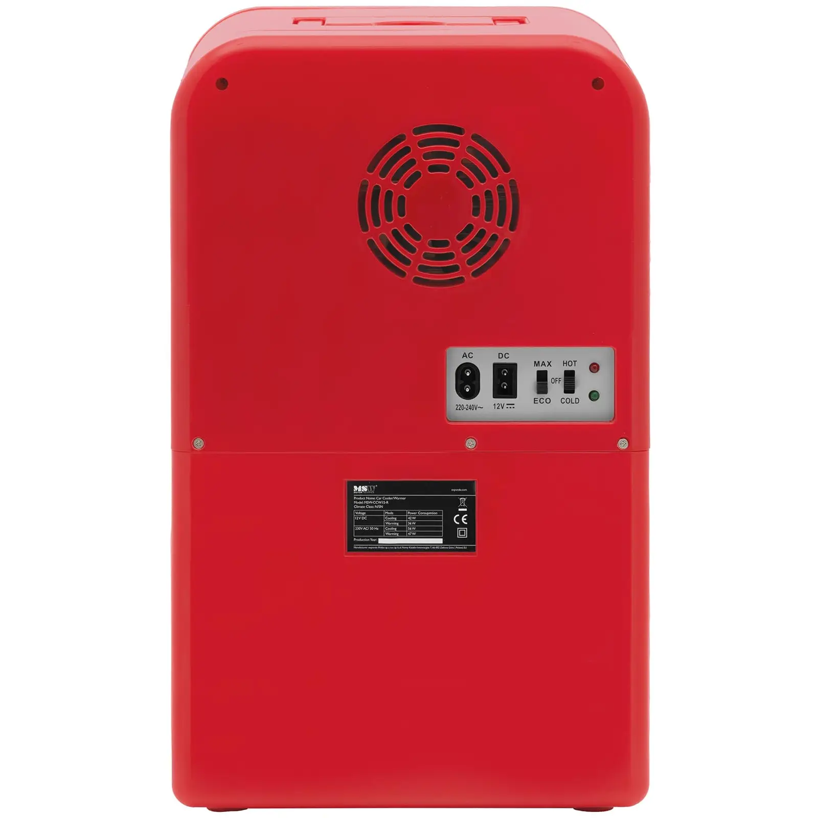 Minikjøleskap 12 V / 230 V - 2-i-1 apparat med holde-varm funksjon - 15 L - Rød