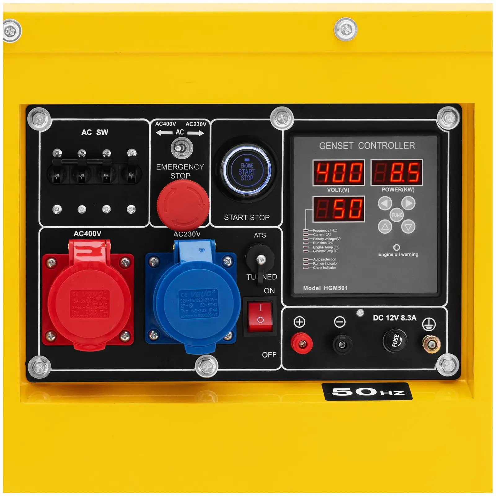 Groupe électrogène diesel - 7220 / 8500 W - 30 L - 240/400 V - mobile - AVR - Euro 5 (Sortie 12 V: Oui)